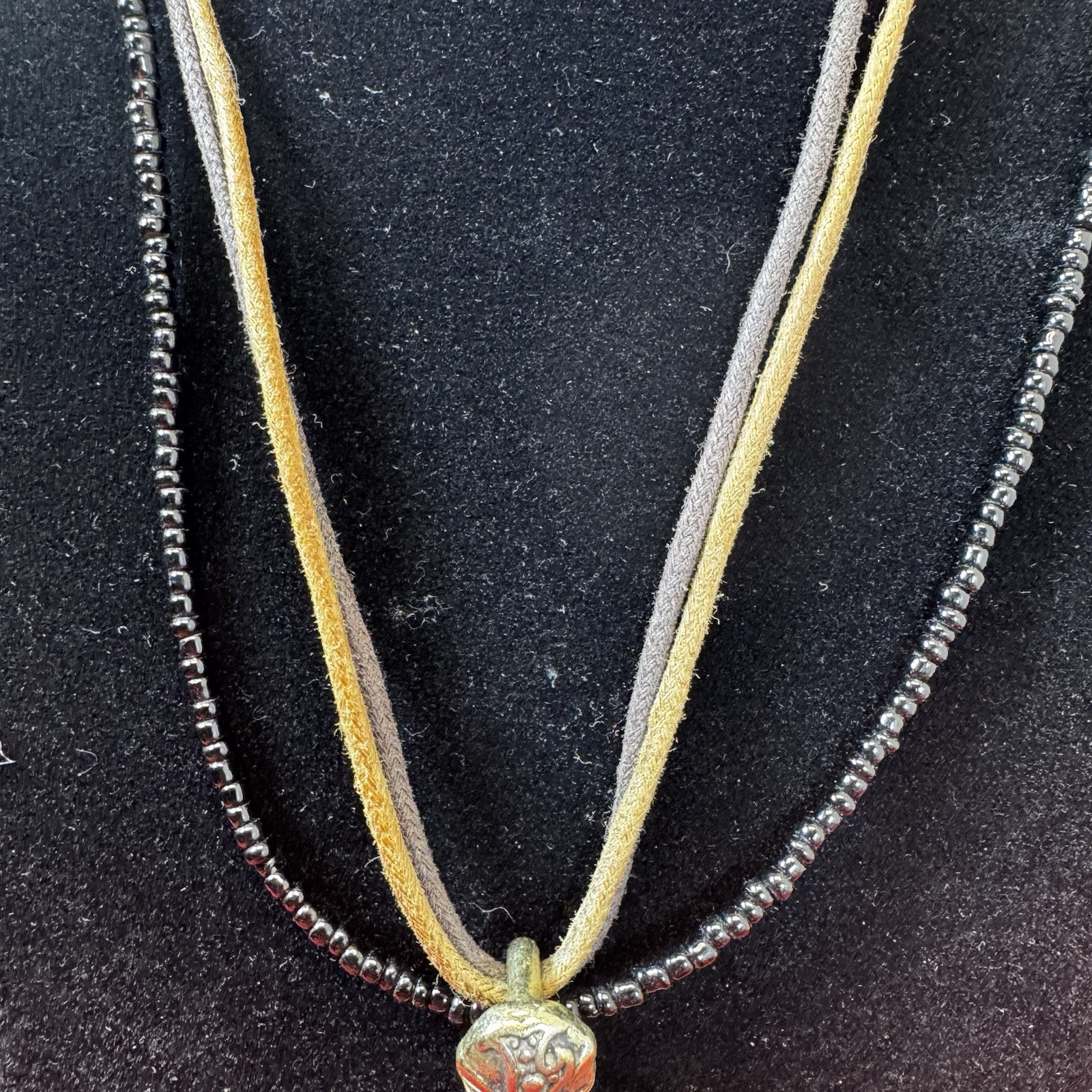 Vintage Lia Sophia Multi Strand Necklace With Large Ornate Amber Toned Stones