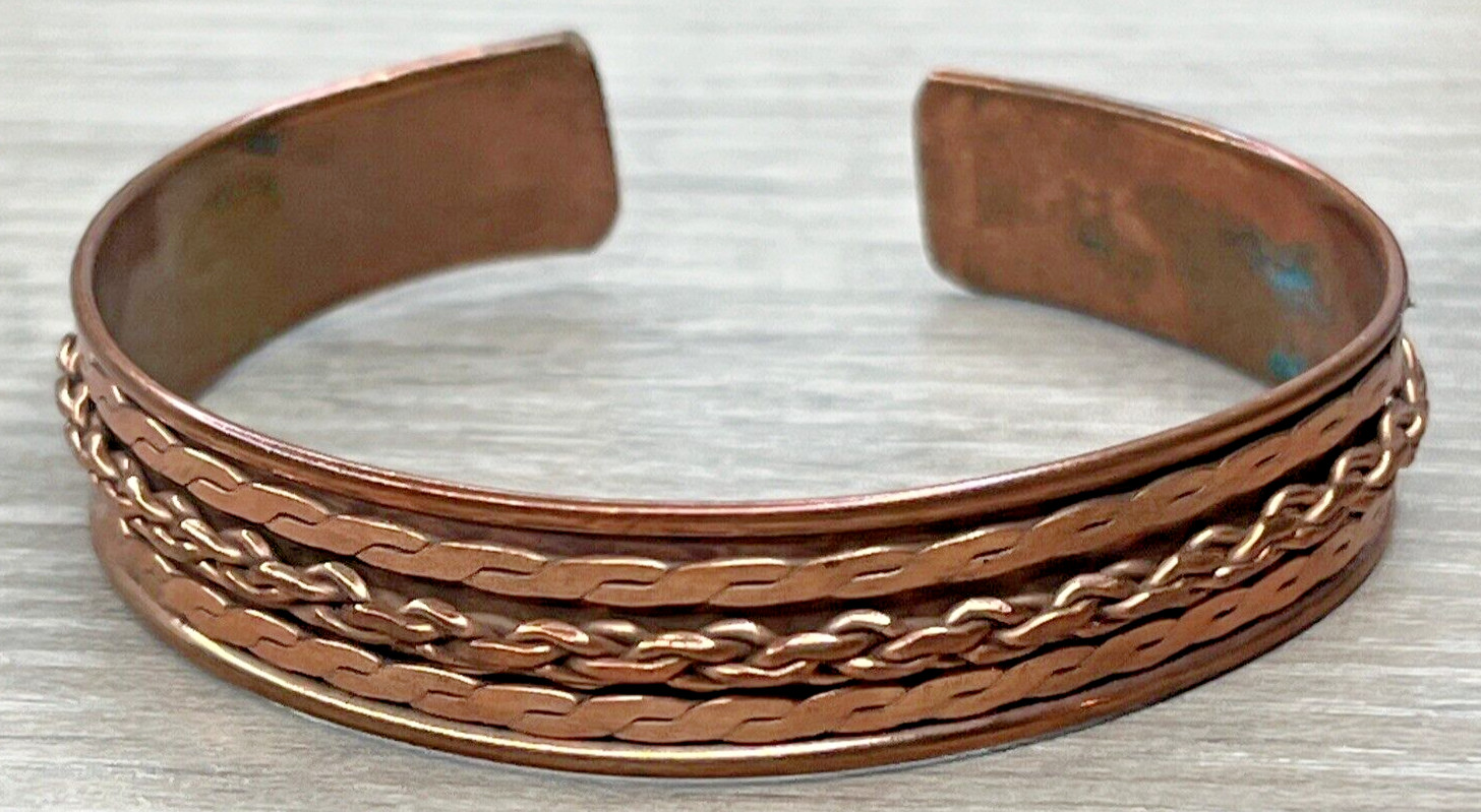 Vintage COPPER Serpentine Wheat Spiga Multi Chain Design Cuff Bracelet 12g HTF