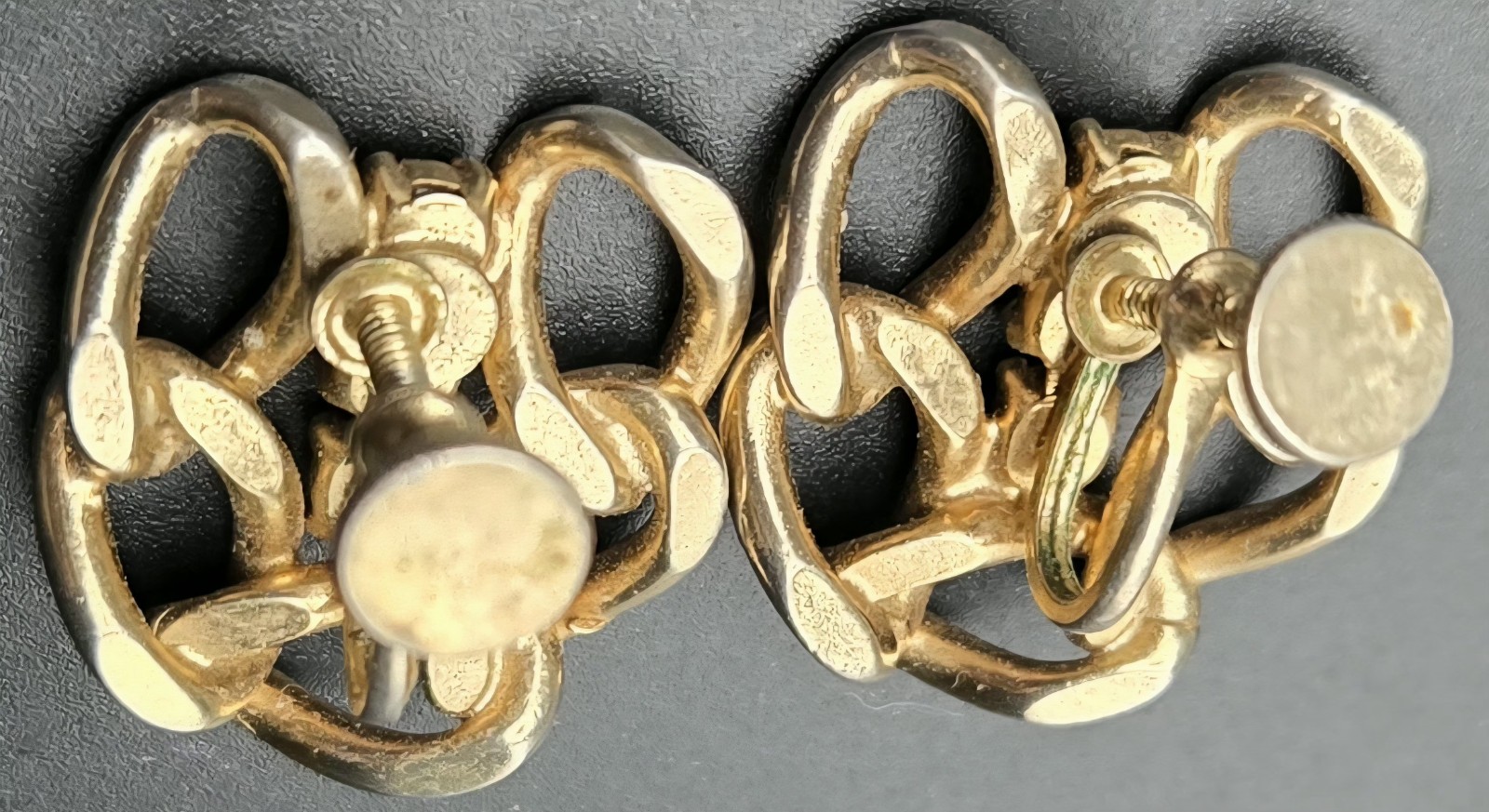 Vintage Clear Rhinestone Interlocking Knot Screw Back Earrings Gold Tone Estate
