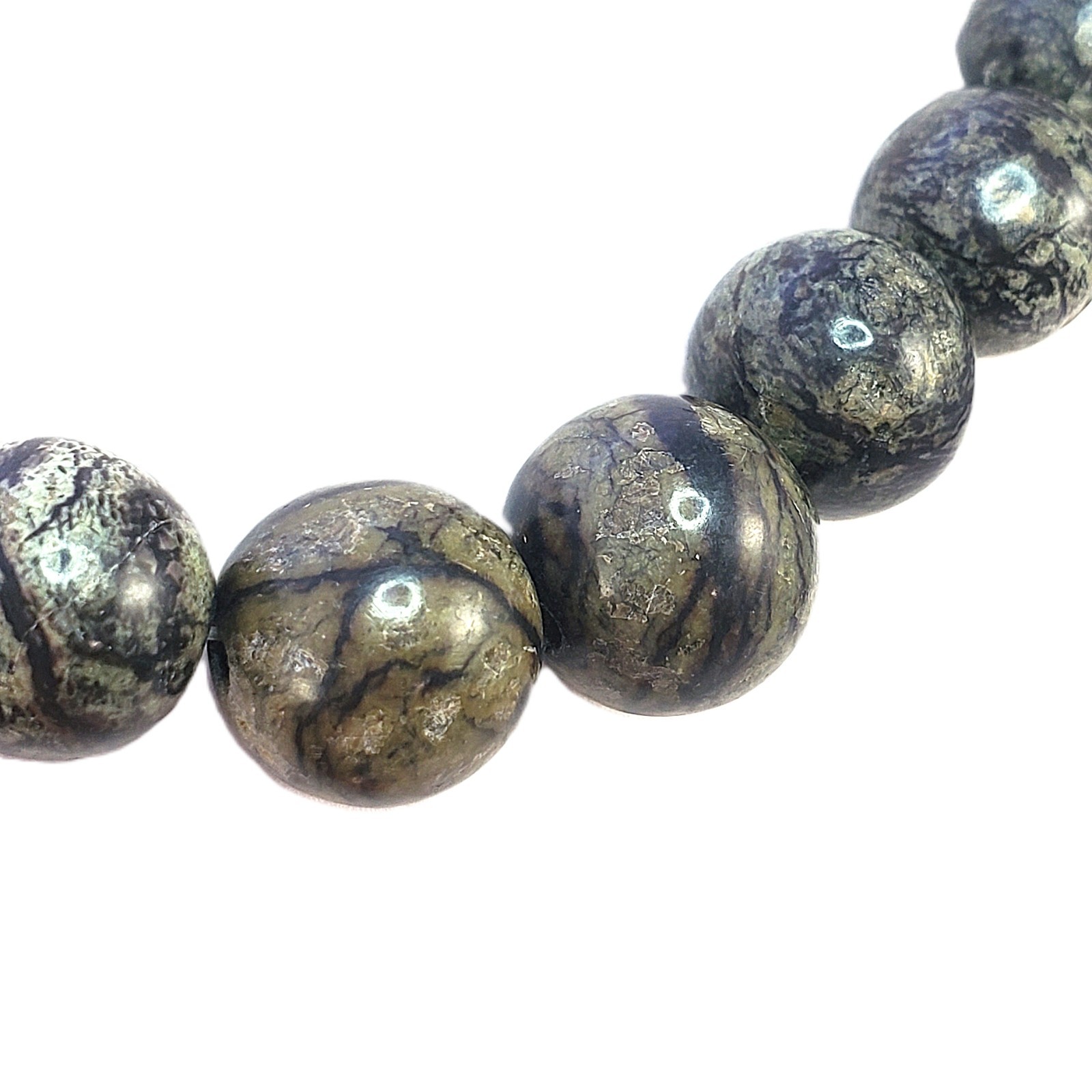 Graduated STONE Bead Necklace Barrel Clasp Vintage Marbled Black and Gray 19″