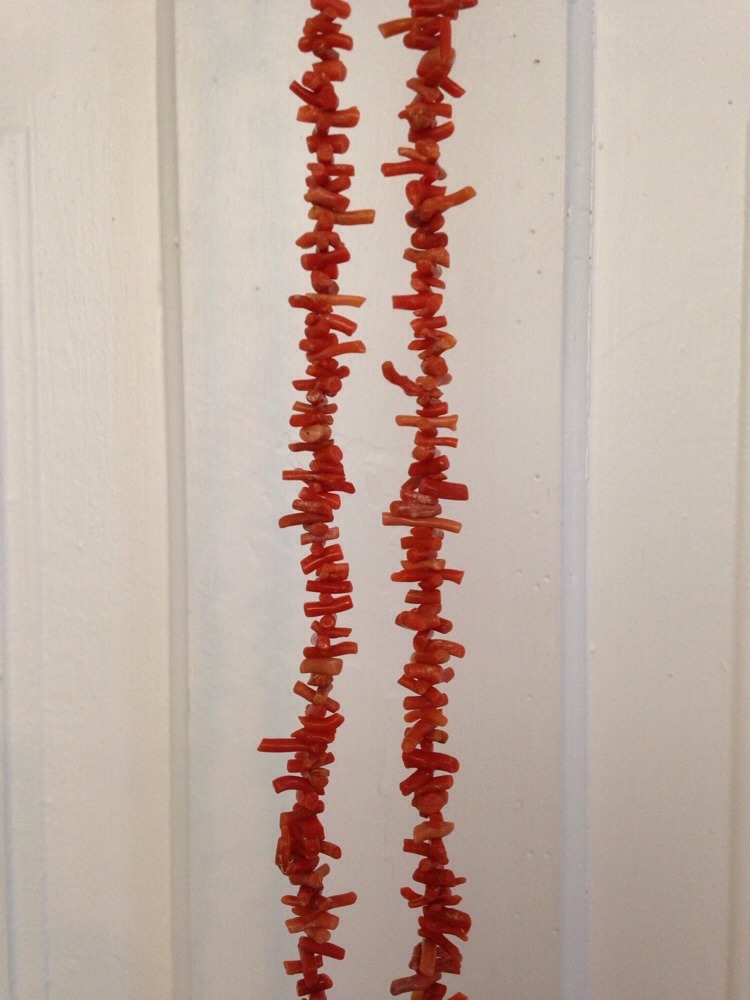 Vintage Real CORAL Necklace Natural Branch LONG 27″ Strand Pink Salmon Color