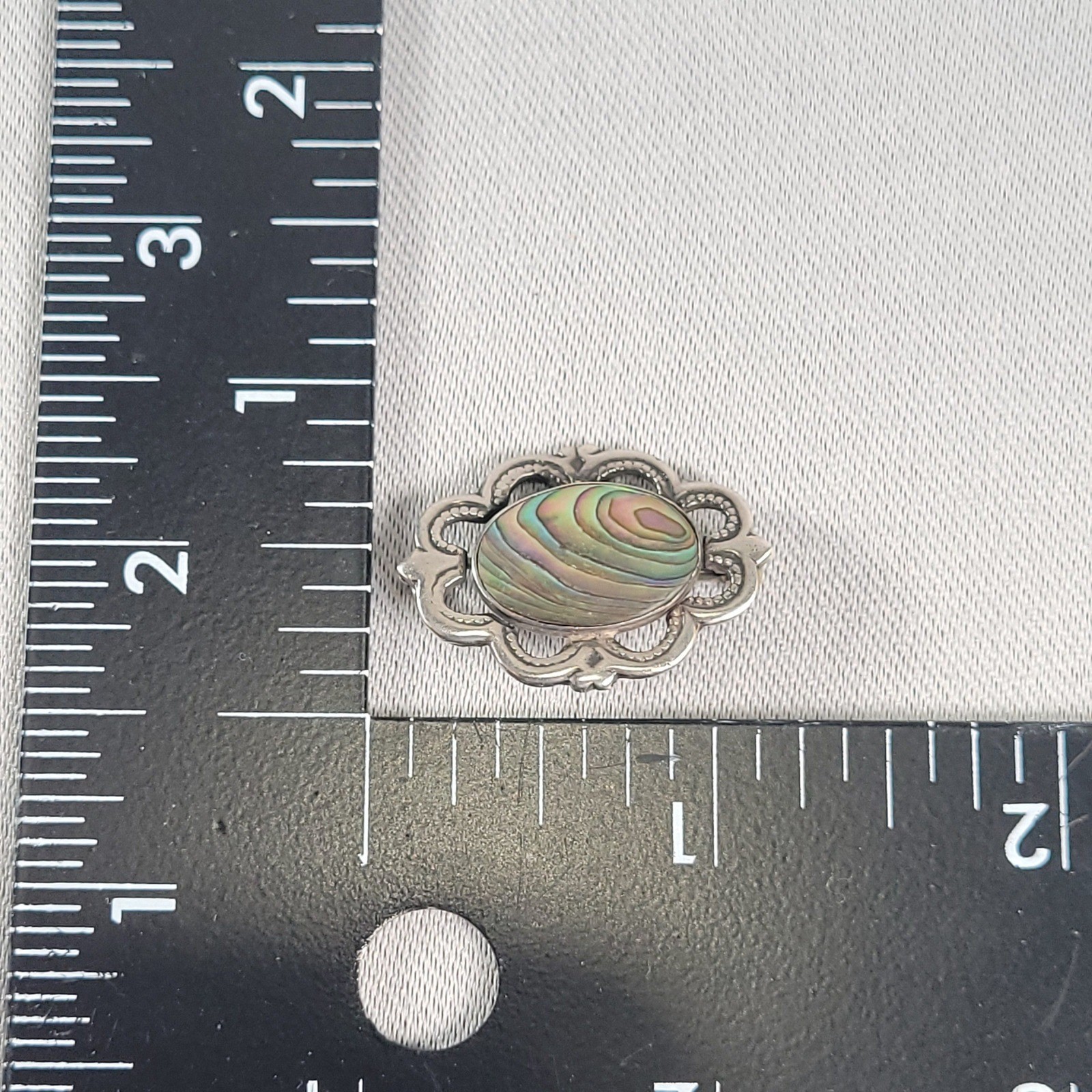 Vintage Sterling Silver Abalone Shell Scalloped Oval Brooch Pin 925 3.9g