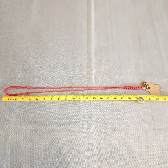 Women’ Handmade Flower Pendant Cord Necklace Red/Gold Boho,Brass 22.5 Inches