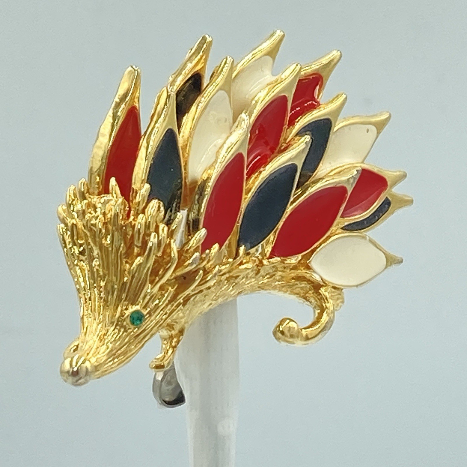 Vintage Signed ORENA Paris Hedgehog Brooch Gold Tone Enamel Pin France rare htf
