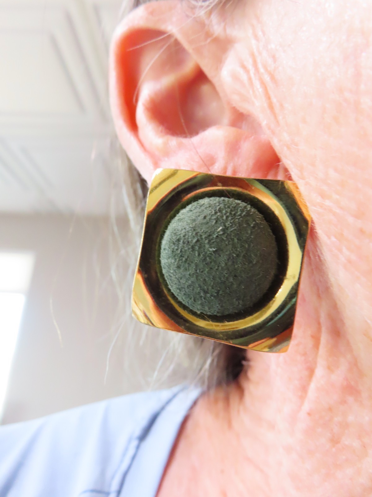 Vintage 1980’s Green Ultrasuede Domed Pierced Earrings