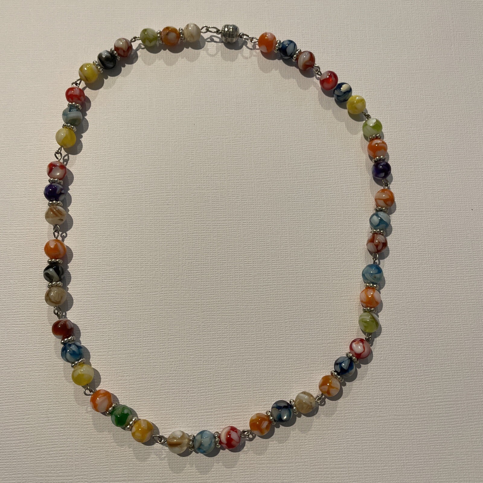 Multicolor Round Plastic Bead Necklace Marbled 19 ” Boho Costume Fashion Jewelry