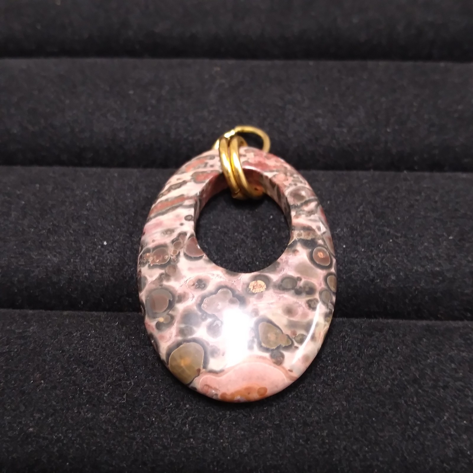 Pink Muted Color Stone Open Oval Pendant Gold Tone