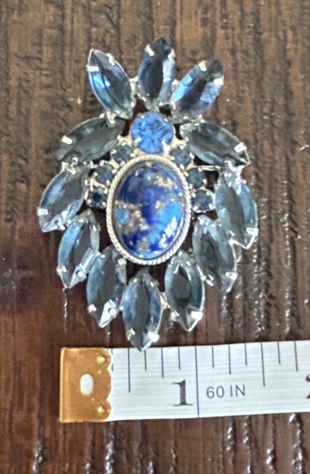 Vintage DeLizza & Elster Juliana Blue Rhinestone And Lapis Lazuli Brooch