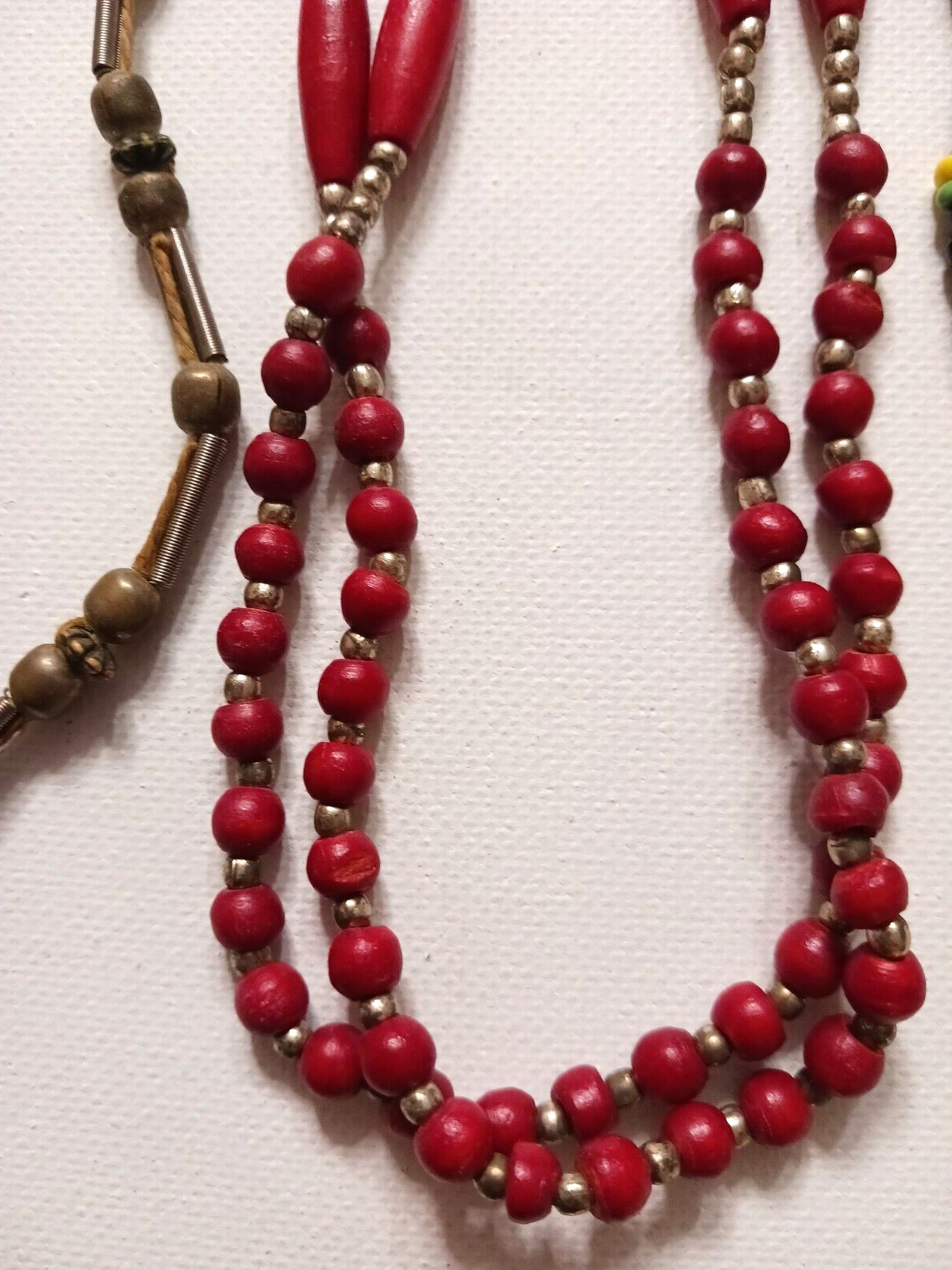 Metal beads and other shell + stone odd beads. Vintage necklaces. Lot of 8