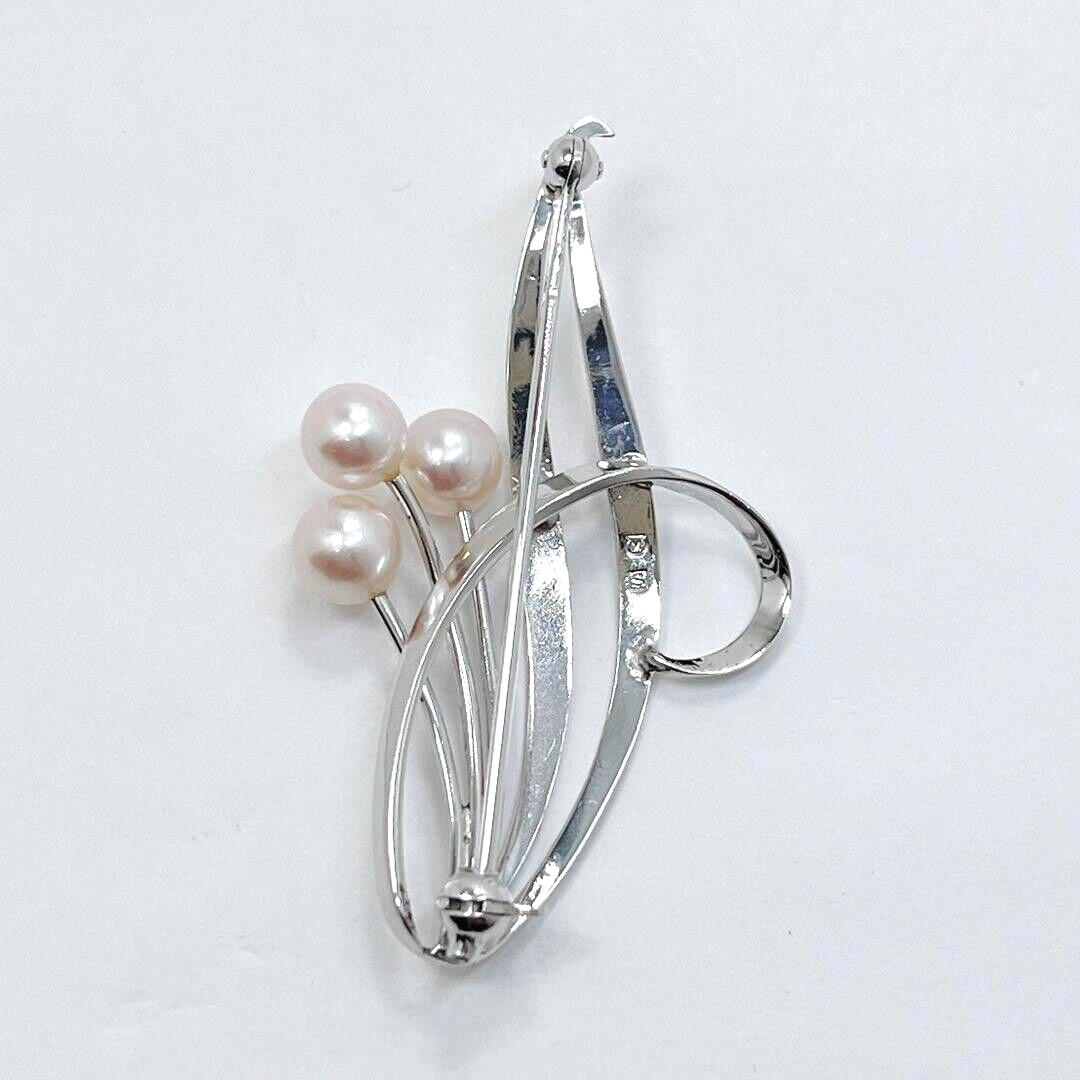 Mikimoto 5.3〜5.5mm 3P JAPAN Akoya Pearl Pin Brooch Corsage Antique & Vintage