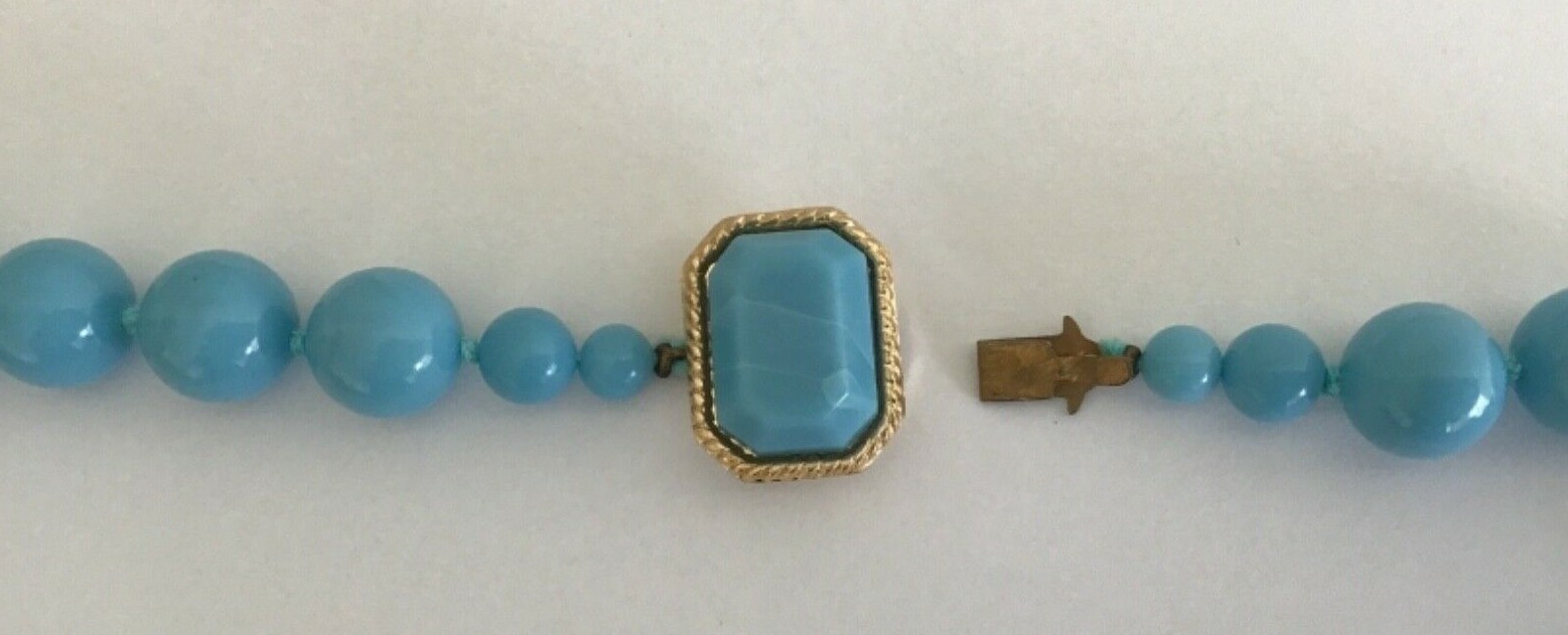 Vintage Signed Japan Turquoise Blue Bead Clip On Earring and Necklace Set 18”