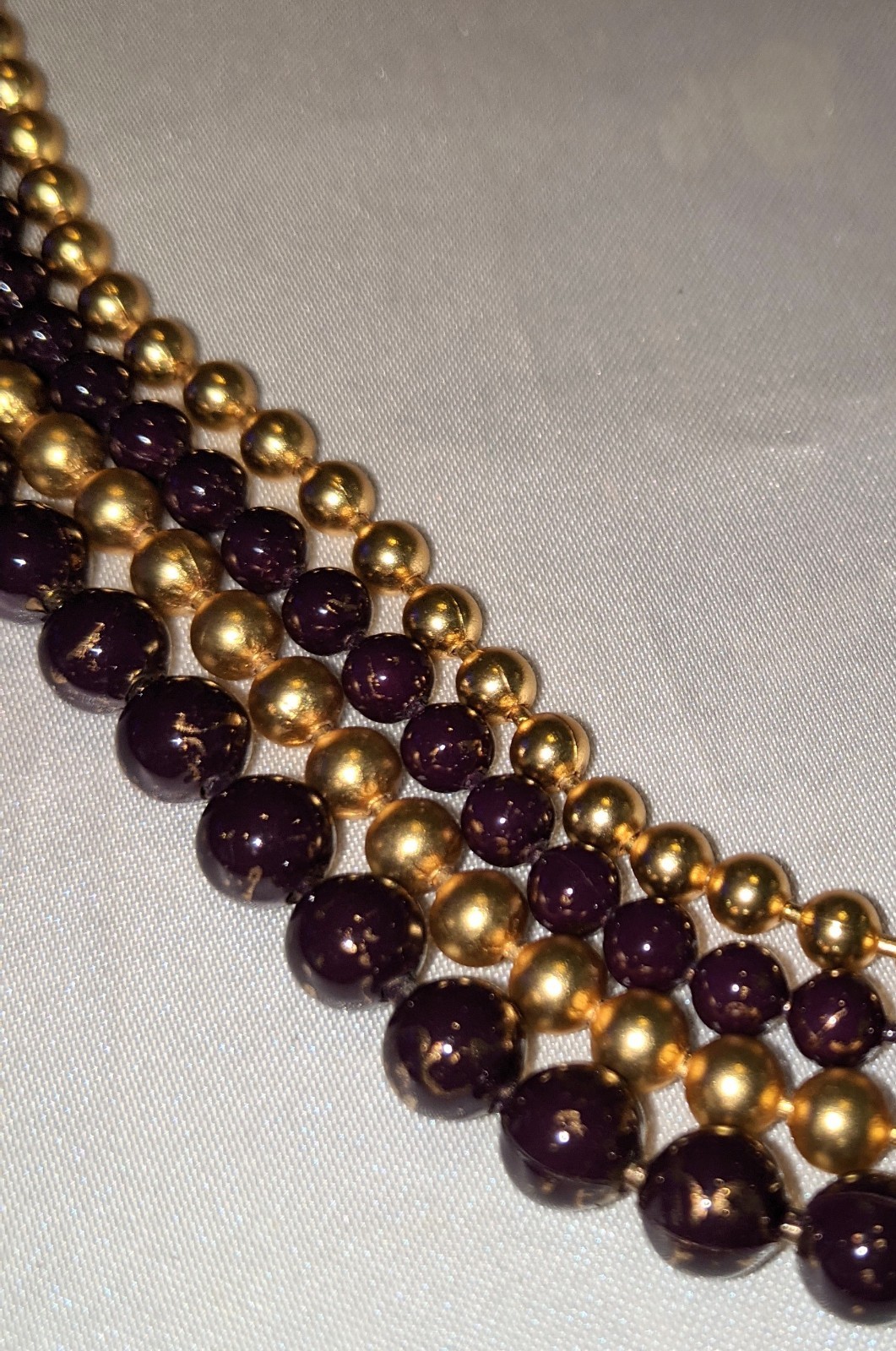 Vintage GEORGIOU Layered Beaded 4-Strand Necklace 27″ Purple/Brown w/ Gold Heavy