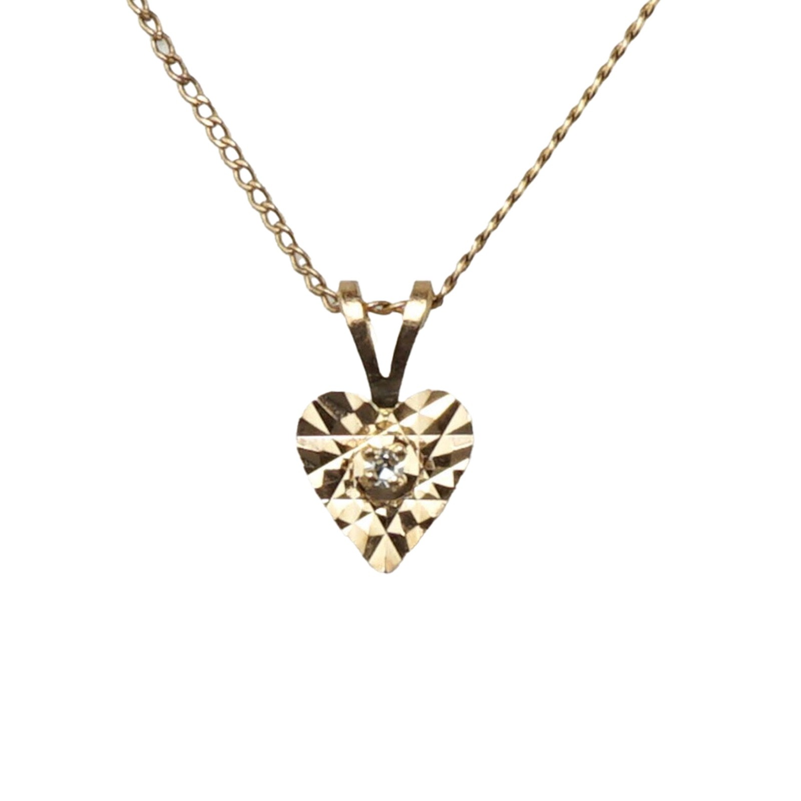 14K Yellow Gold Small Dainty Reflective Heart with Natural Center Diamond