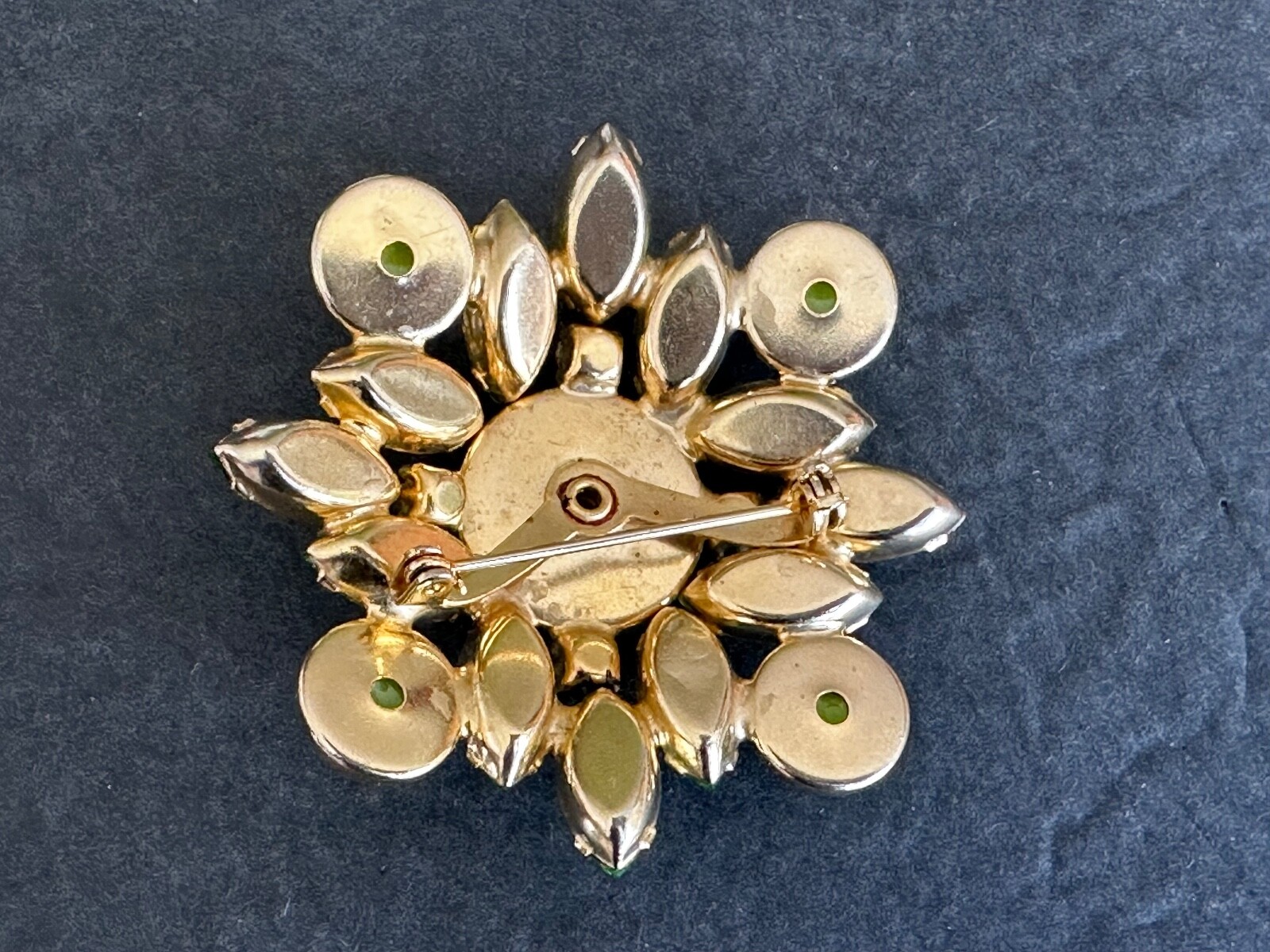 VINTAGE Brooch Pin Lime Green Cabachon & Rhinestone Brooch 1960s Fashion Jewelry