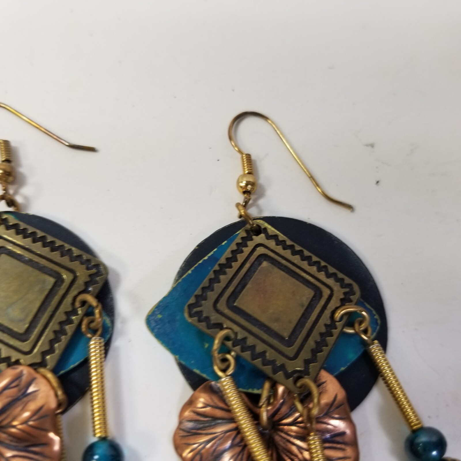 Newpro Dangle Earrings Vintage Metal Beaded Tribal Leaf Leaves Southwestern