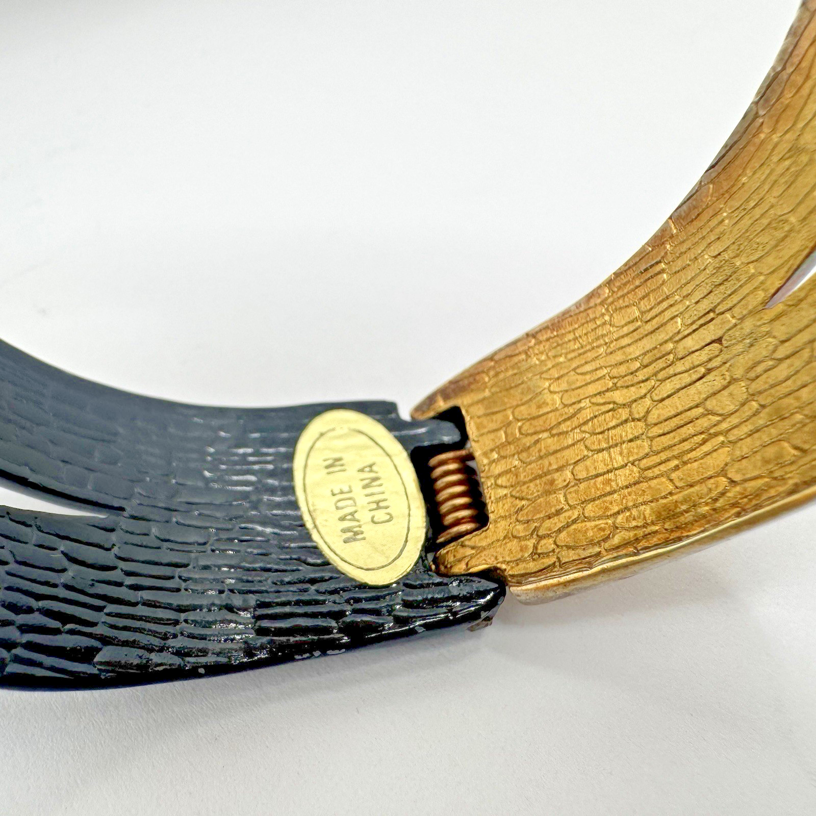 Metal Clamper Claw Vintage Black and Gold Tone Bangle Bracelet fits 6-8” Bold
