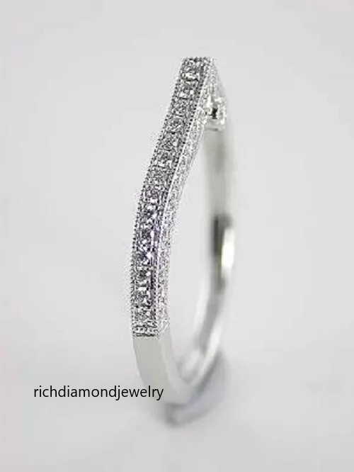Fabulous Antique Crown Shape 10K White Gold & Sparkle 0.26CT Real Diamond Band