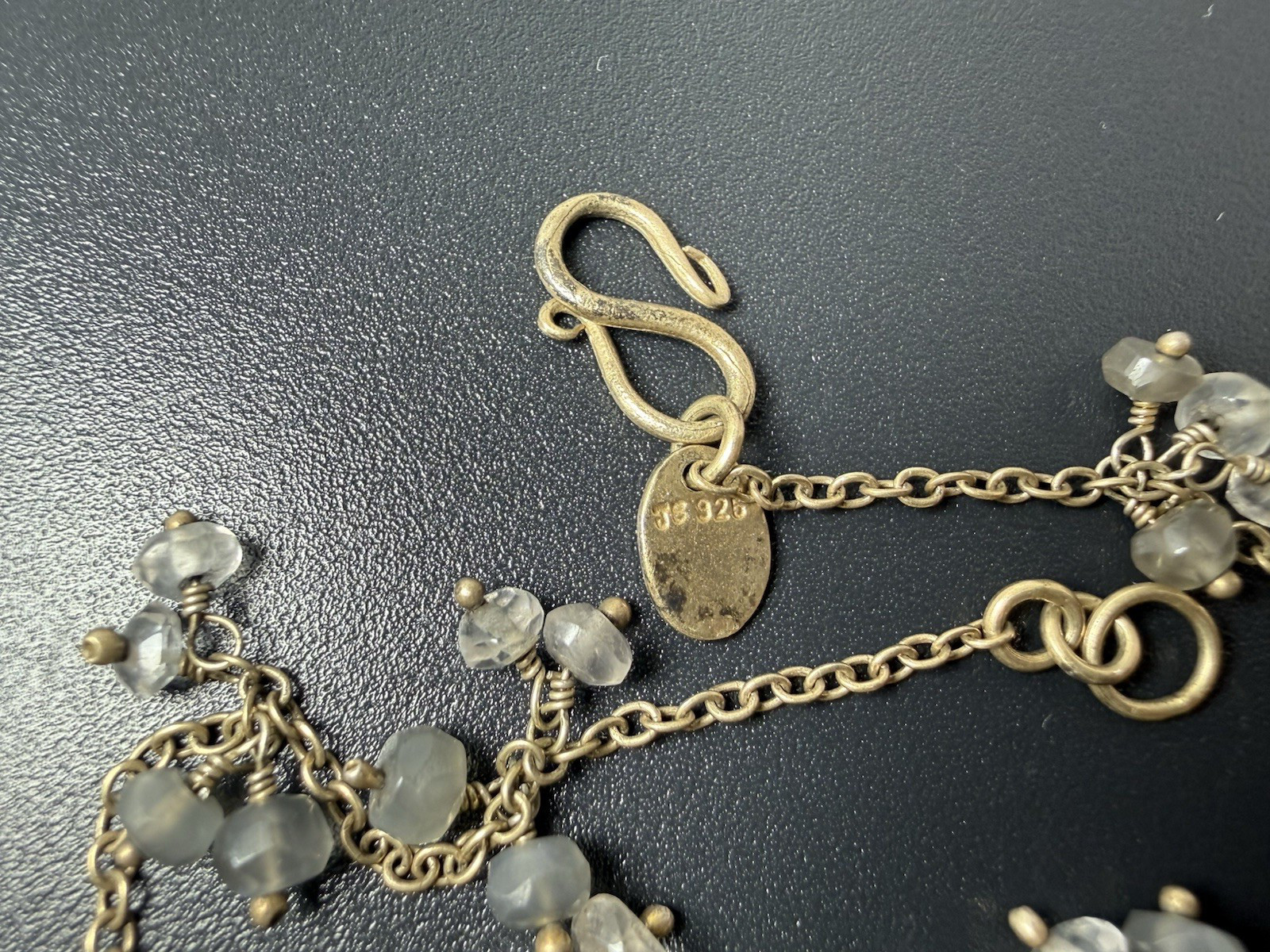 4.33g Sterling Silver Vintage Station Charm Curb Chain Bracelet 925 Beaded 7.5in