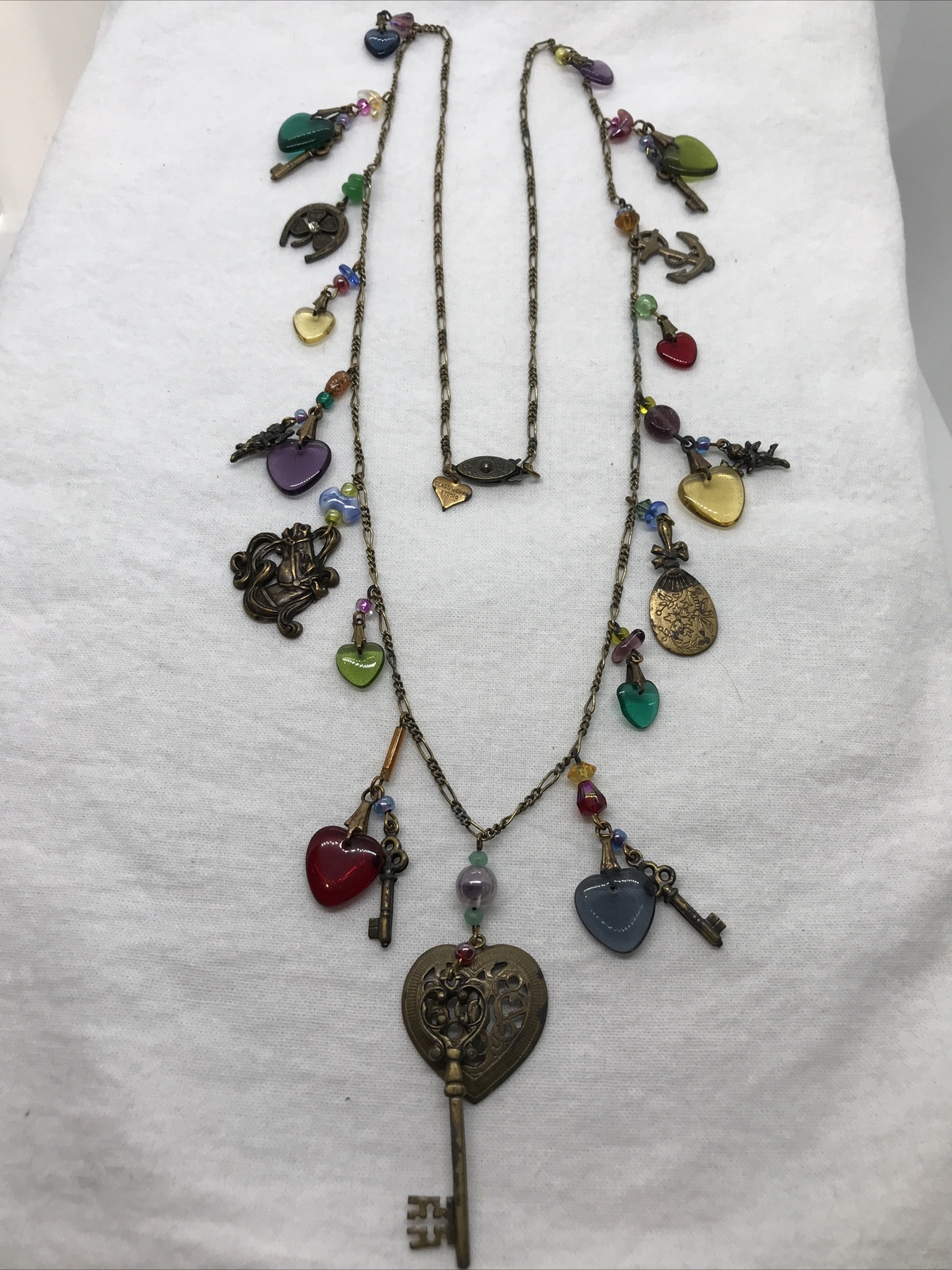 Vintage Glass Works Studio Brass & Glass Charms in Multi Colors Necklace 10