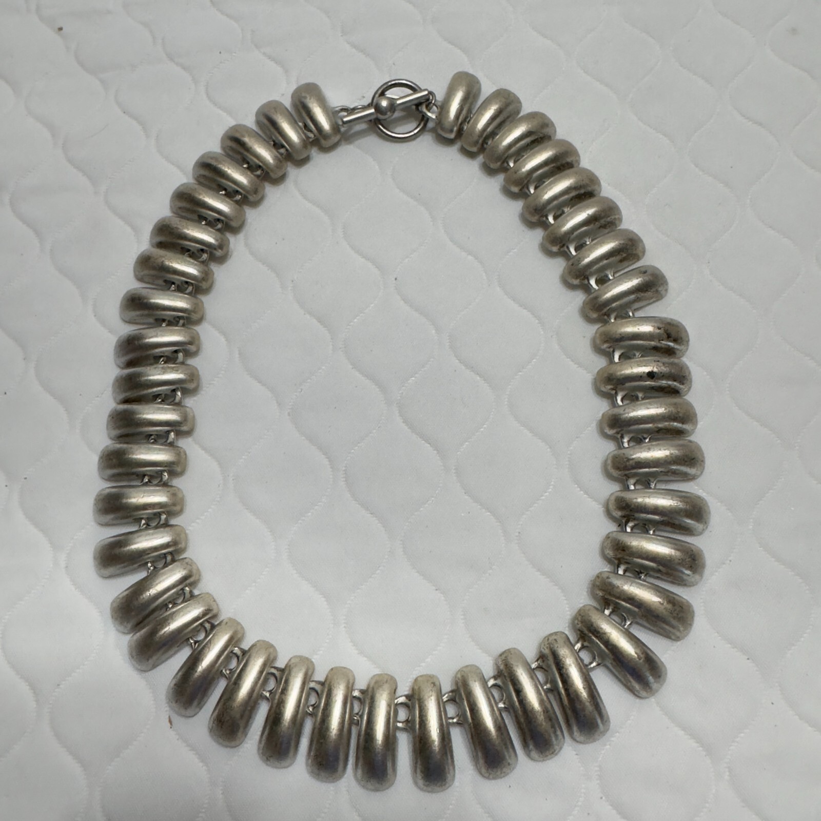 Vintage Talbots Silver Tone 3D Statement Massive Thick Necklace Toggle Closure