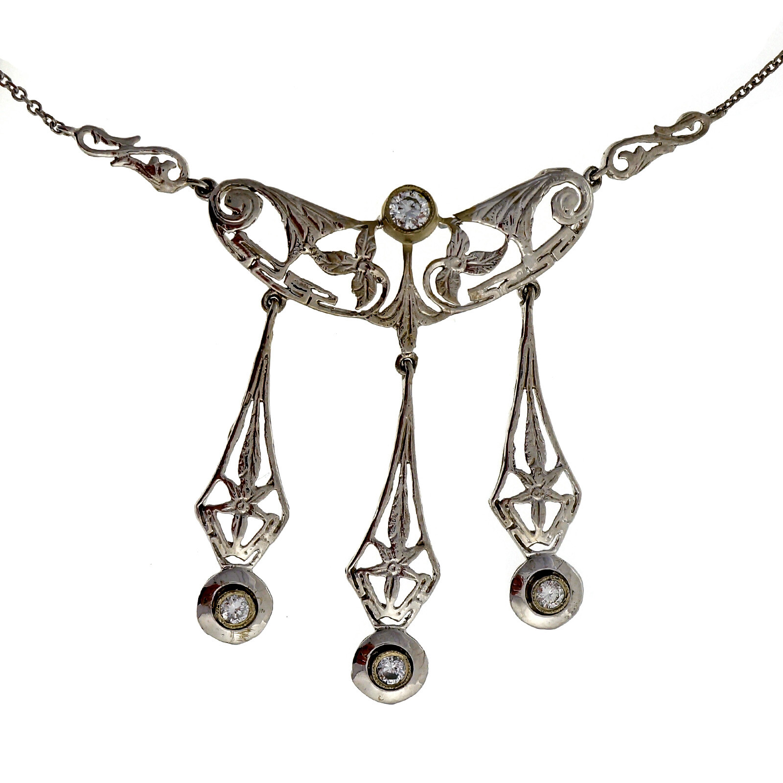 Estate 1940 Lavaliere Diamond 0.35ct Diamond Dangle Pendant 14k White Gold