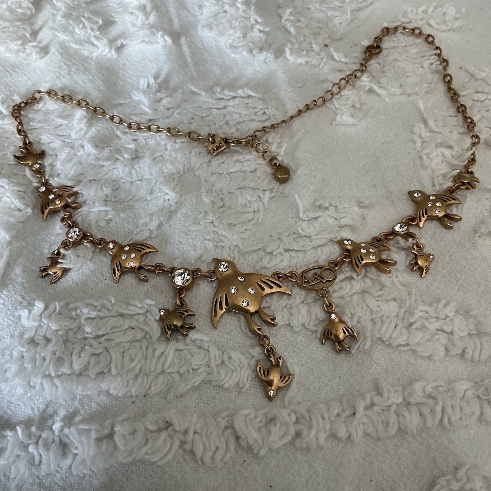 A&C Bird Escape In Flight French Necklace, Gold- Rare