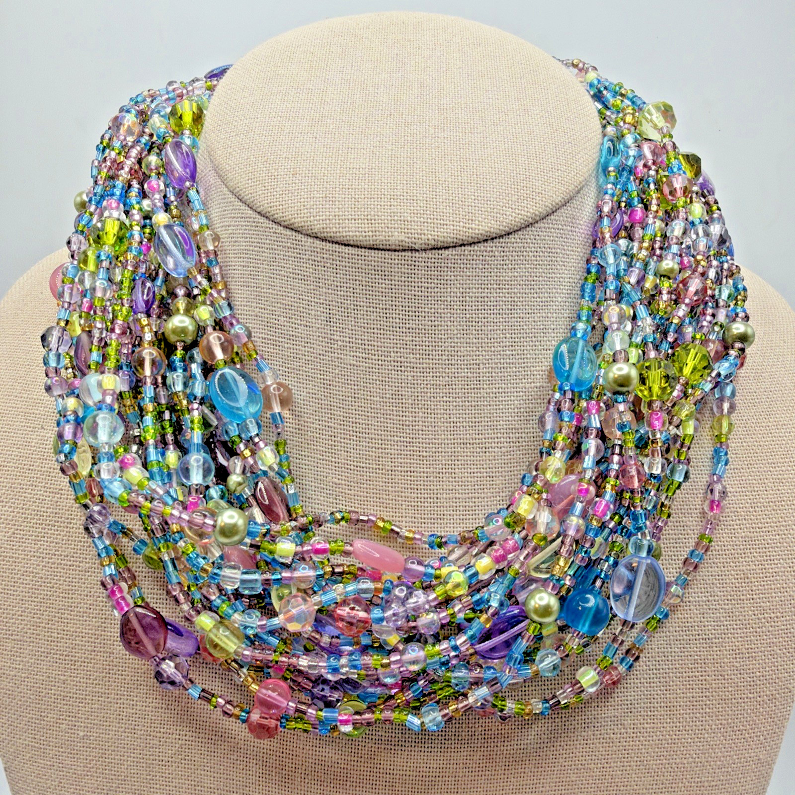 Vintage Joan Rivers Czech Beaded Glass Necklace Torsade Collection Pastel Colors