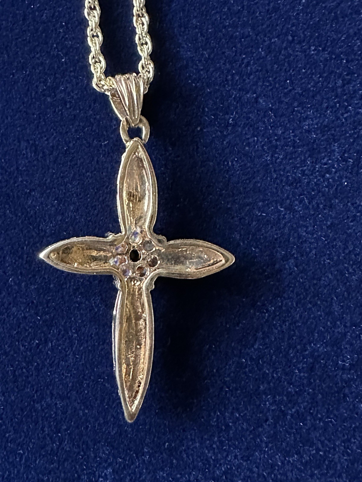 Vintage Gold Plated Cross Necklace Genuine Blue Sapphire CZ Korea Box Cert