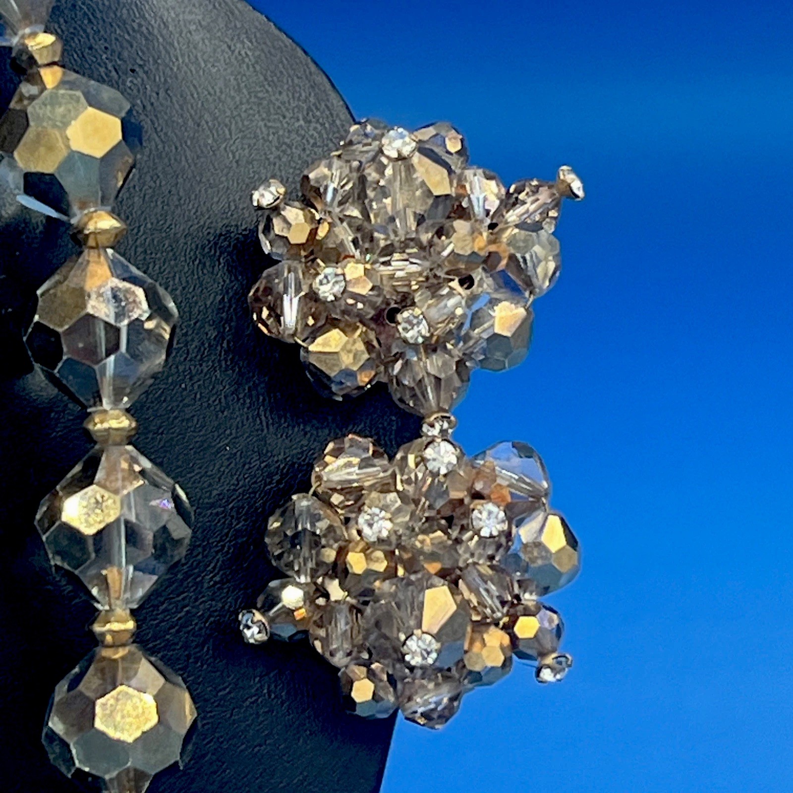 Vintage Faceted Glass Bead Necklace & Clip Earrings Set – Elegant Retro Jewelry