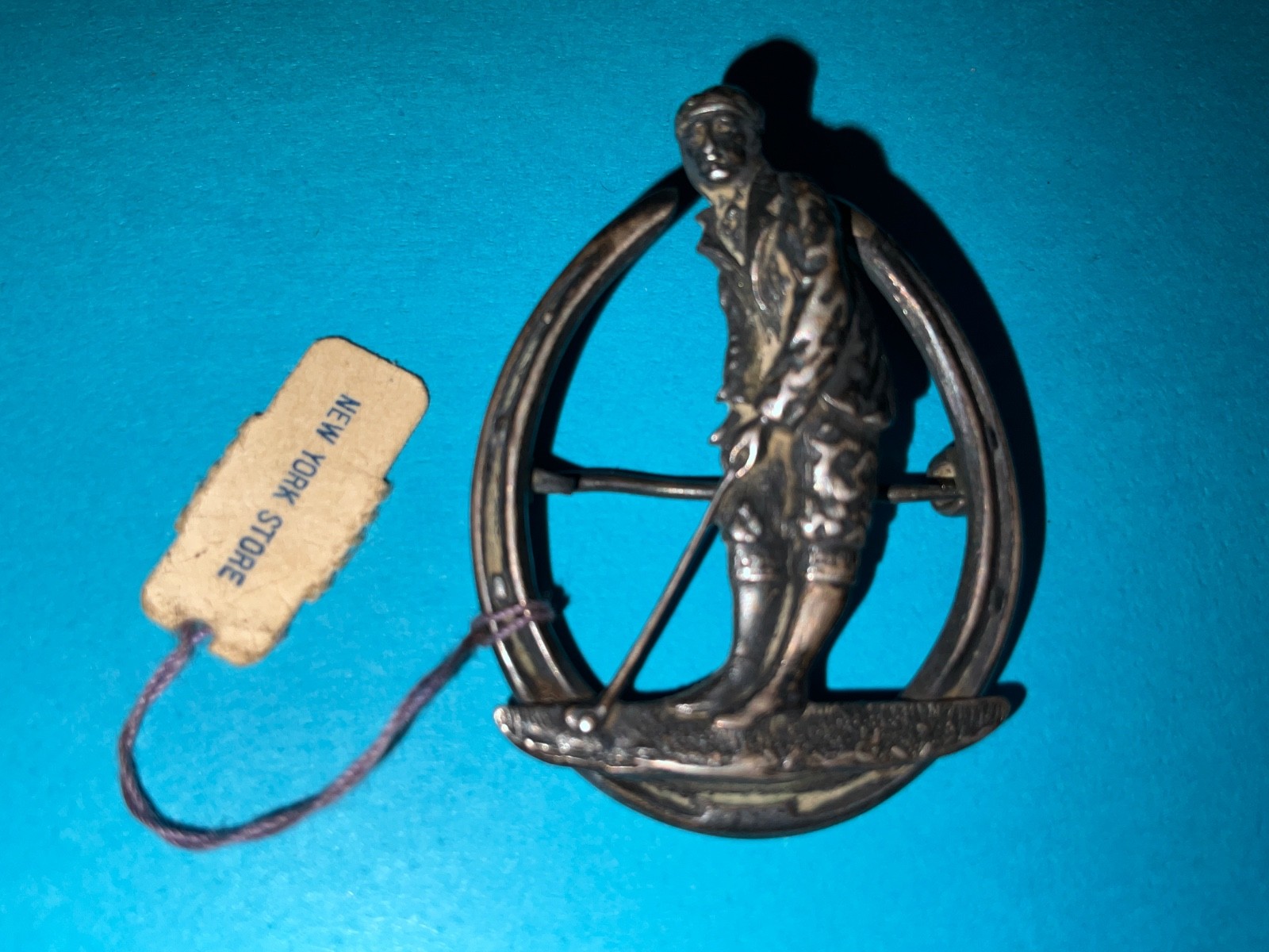 Vtg Hickok Sterling Silver Golfer Brooch Medallion Pin 1040’s w/Original Tag