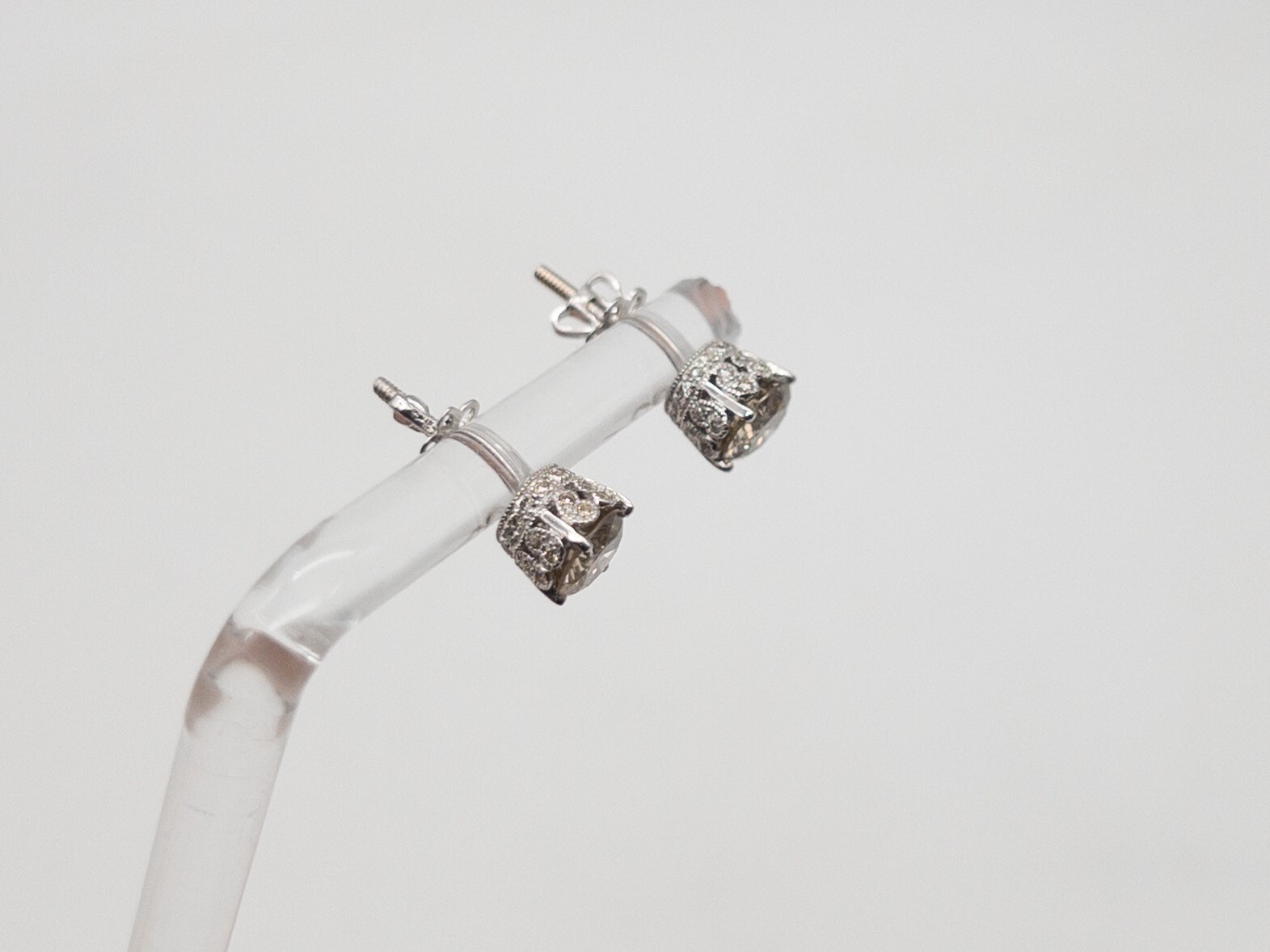 Designer $5000 1.75ct Natural Champagne Diamond 18k White Gold ETERNITY Earrings