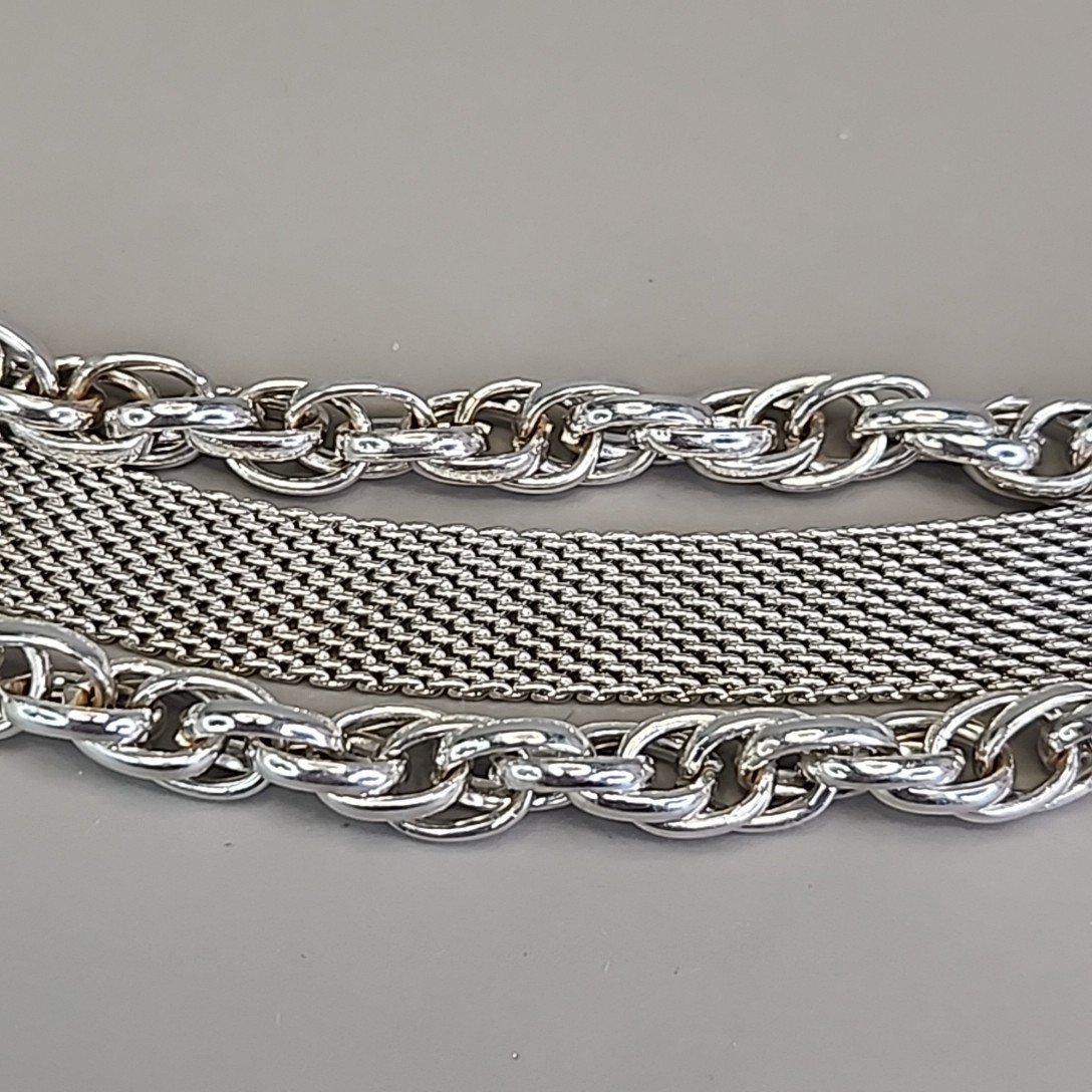 Vintage Mesh Chain Bracelet Silver Tone Layered 6.5″