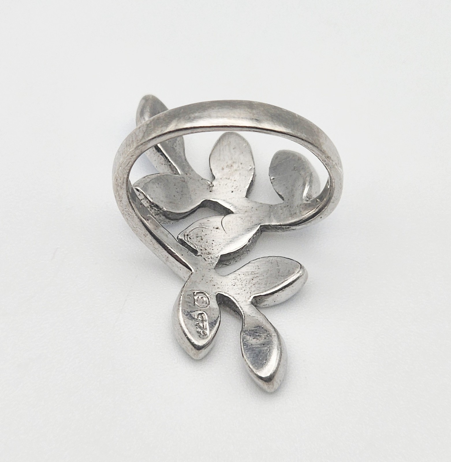 SI Sterling Silver Blue Fire Opal Inlay Branch & Leaf Bypass Ring Size 6.75