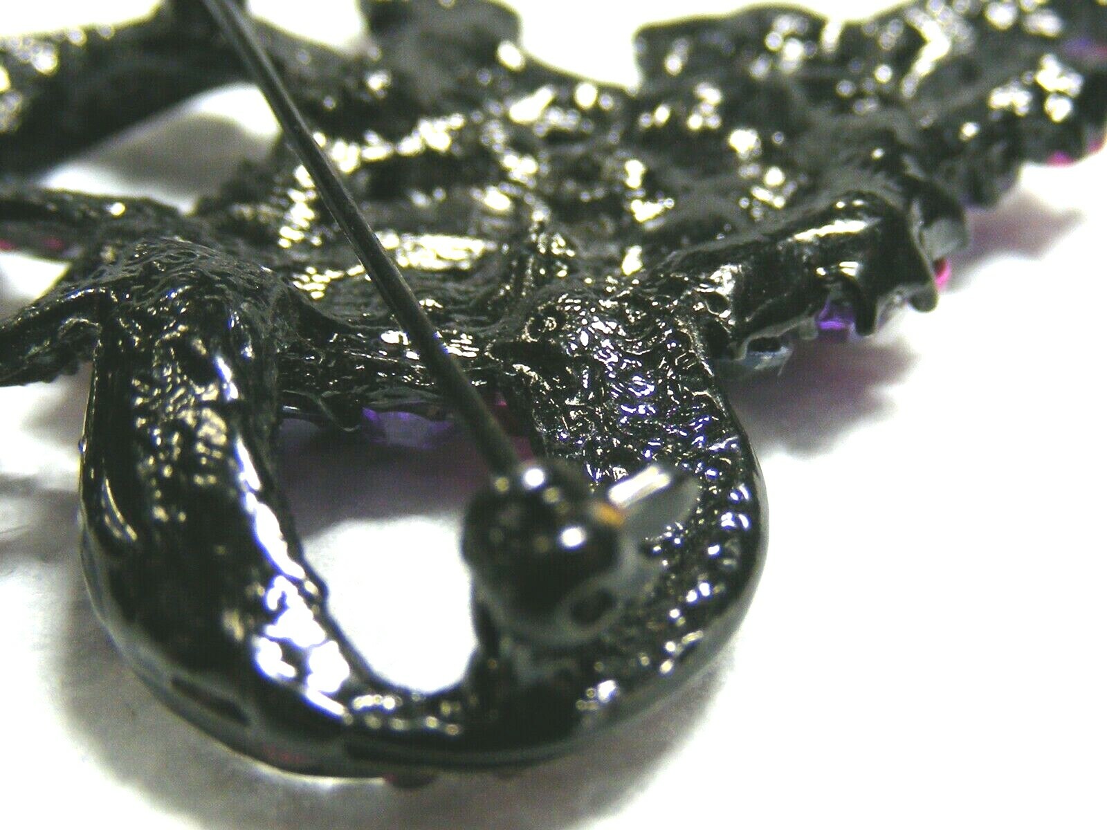 Vtg. Black Metal Pink, Purple And Blue Rhinestone Brooch