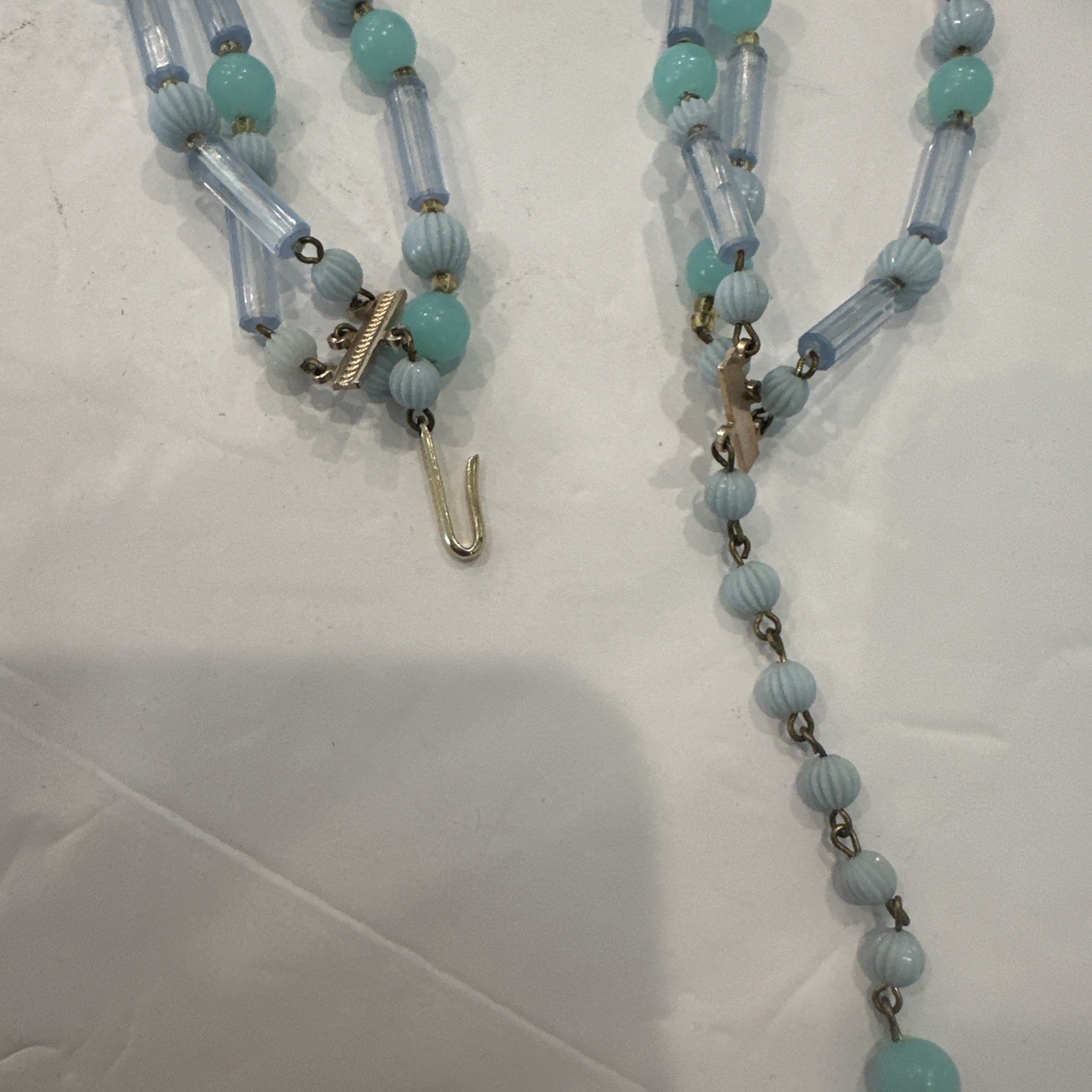 W Garnany Beaded 3 Strand necklace and Clip On Earring Set Mint Blue