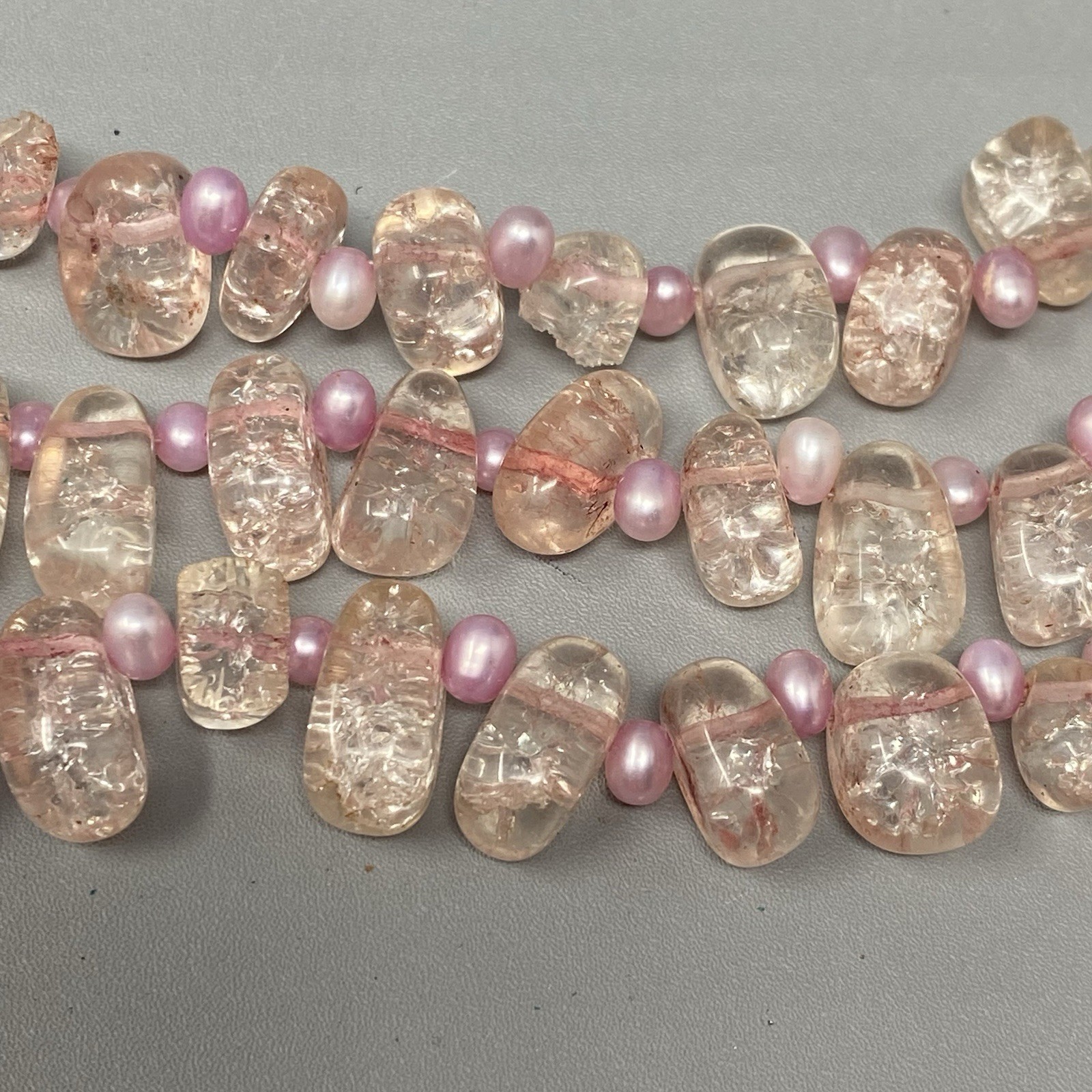 Glass Necklace Pink Crackled Baroque Teardrop Beads Fringe Layered AS IS 18″