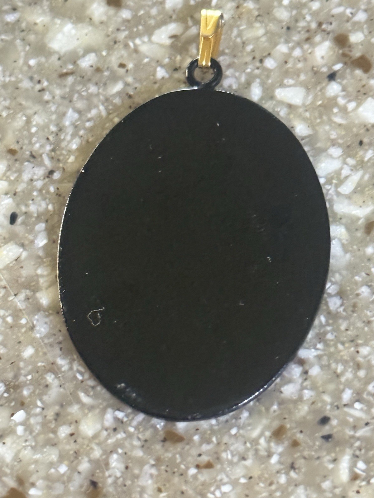 Vintage Japanese Black Lacquer Butterfly Pendant Oval Gold Tone Inlay Retro