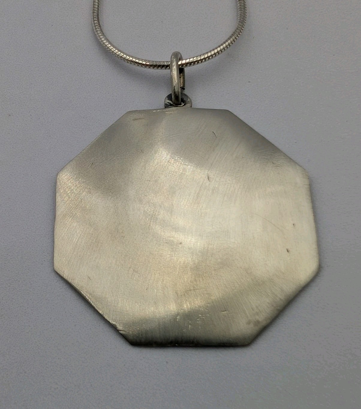 CW Vtg Sterling Silver Engravable Convex Octagon Pendant 18″ Snake 925 Necklace