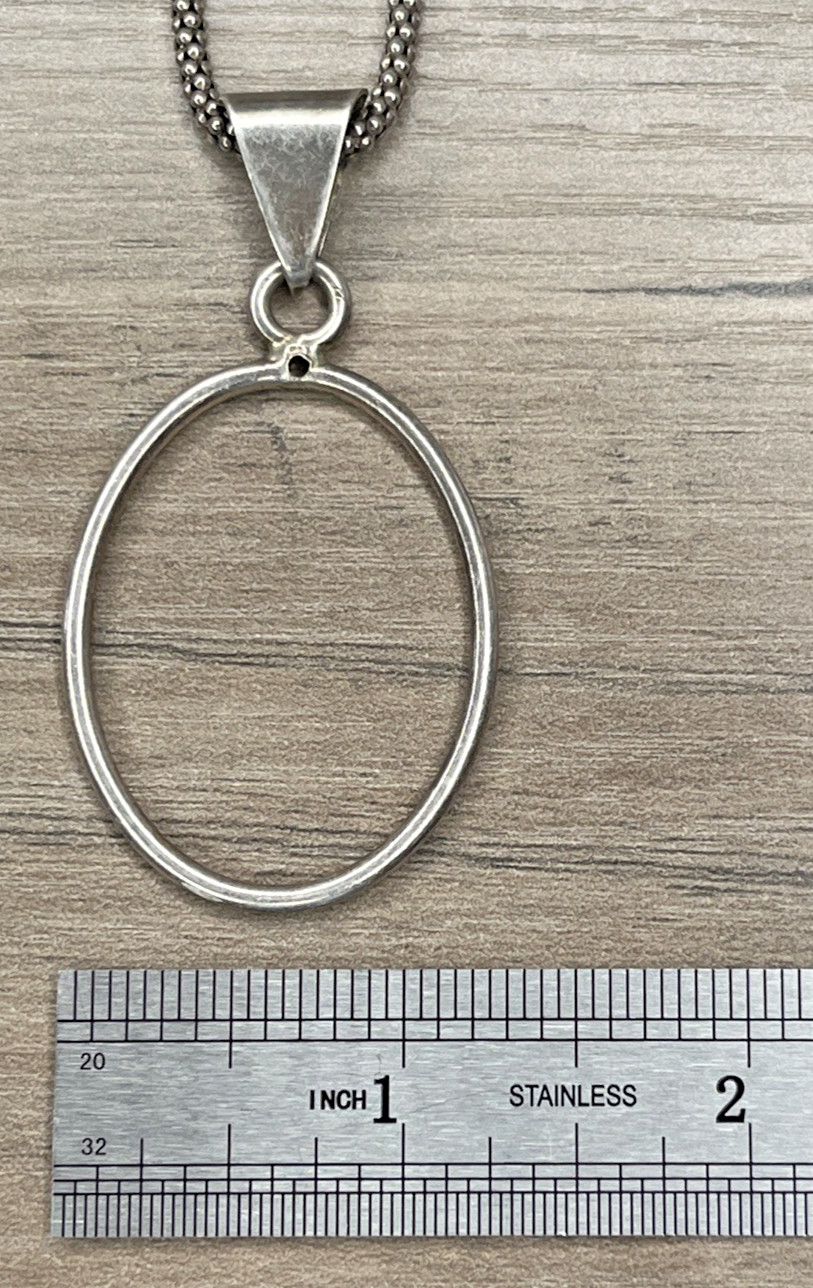 VTG Modernist Sterling 925 Popcorn Chain Necklace & Oval Openback Bezel Pendant