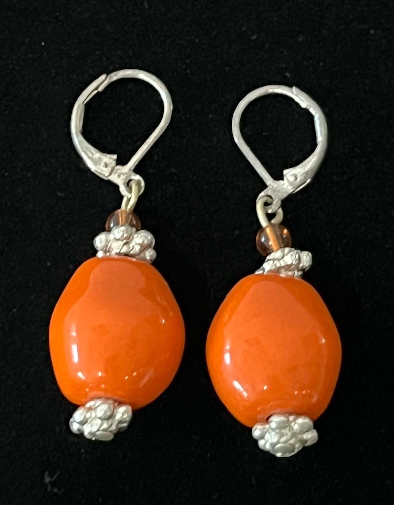 Vintage Long Beaded Statement Necklace & Pierced Earrings