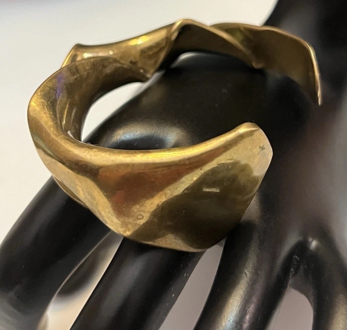 Vintage Modernist Brutalist Molten Sculpted Patina Bronze Thick Cuff Bracelet