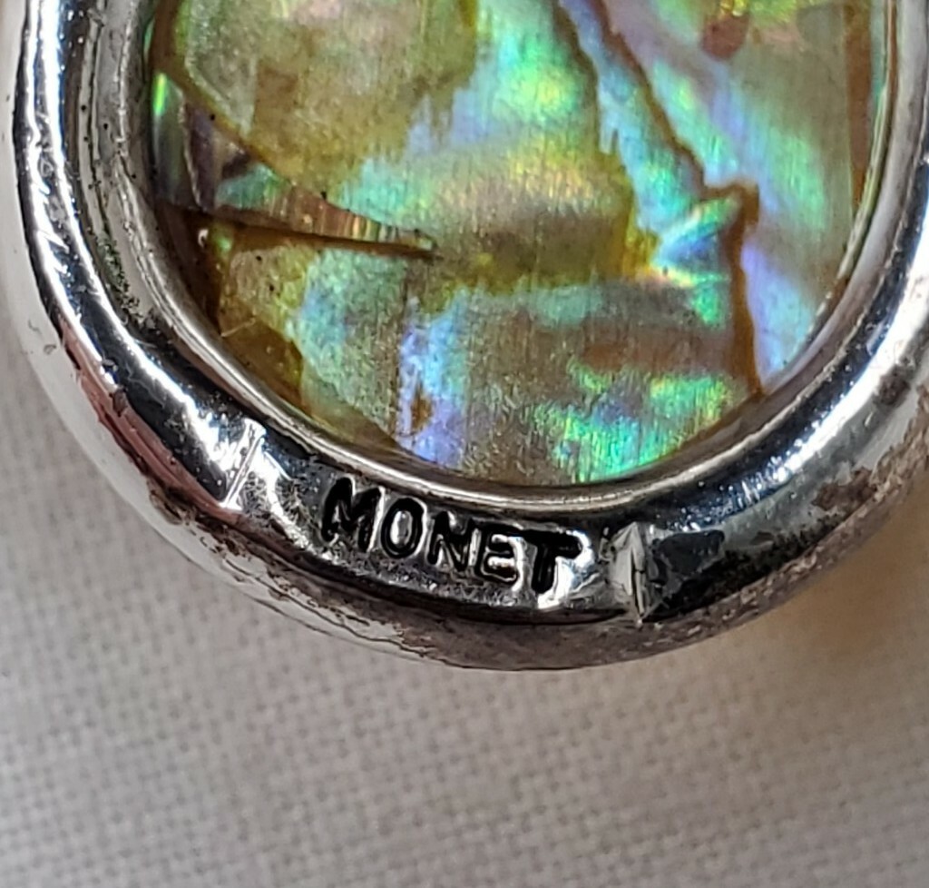 Vintage Monet Flower Brooch Yellow Acrylic Turquoise Faceted Stone Silver Tone