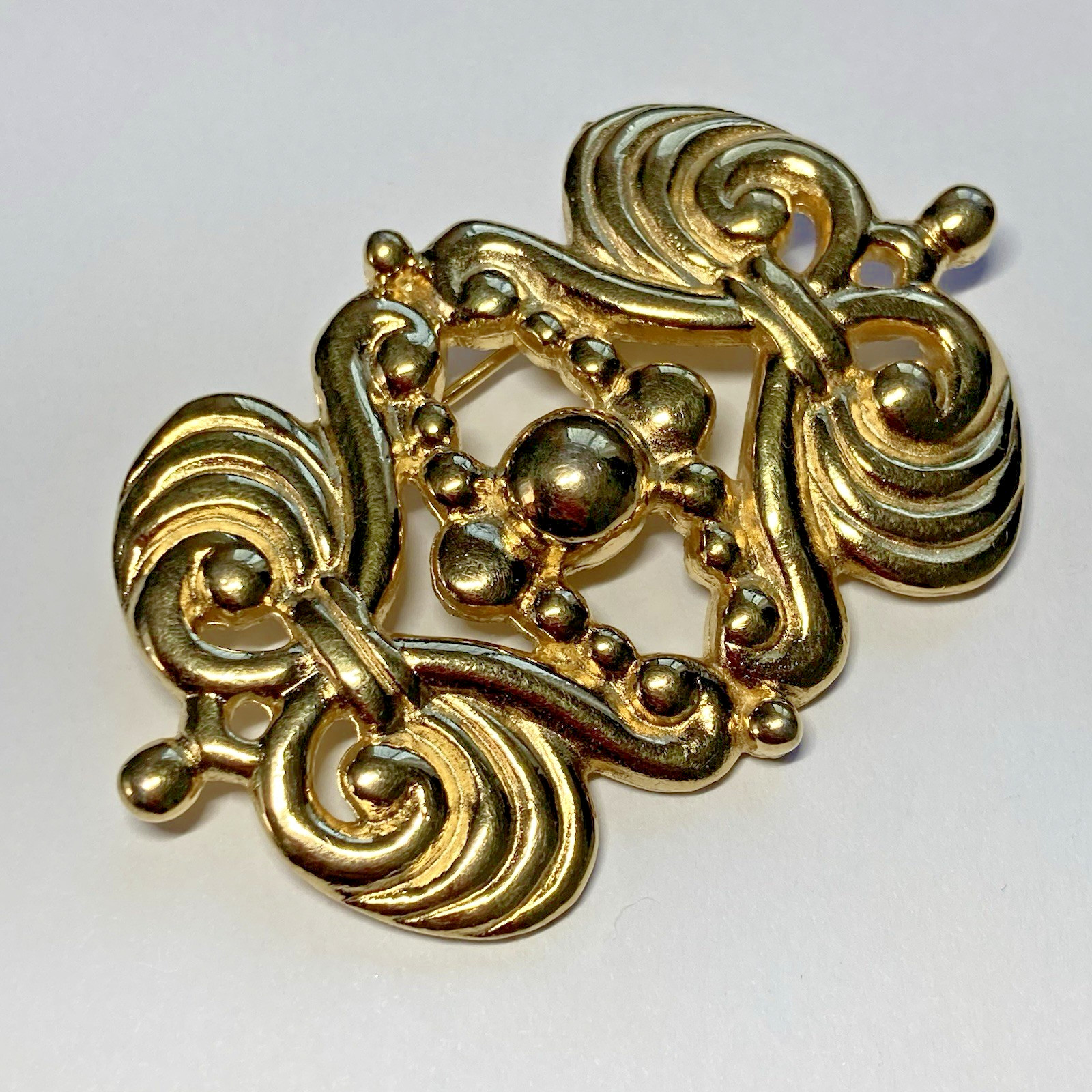 Vintage Los Castillo Ornate Gold Tone Taxco Pin Brooch