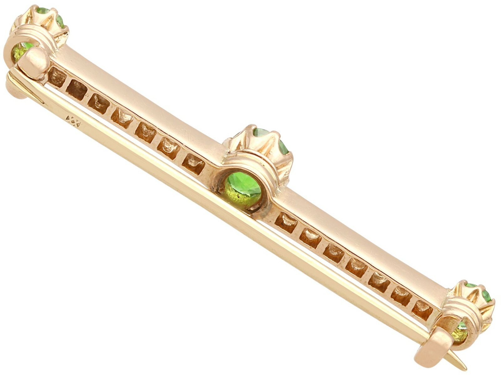 1.01ct Demantoid Garnet and 0.35ct Diamond 14ct Rose Gold Bar Brooch – Antique