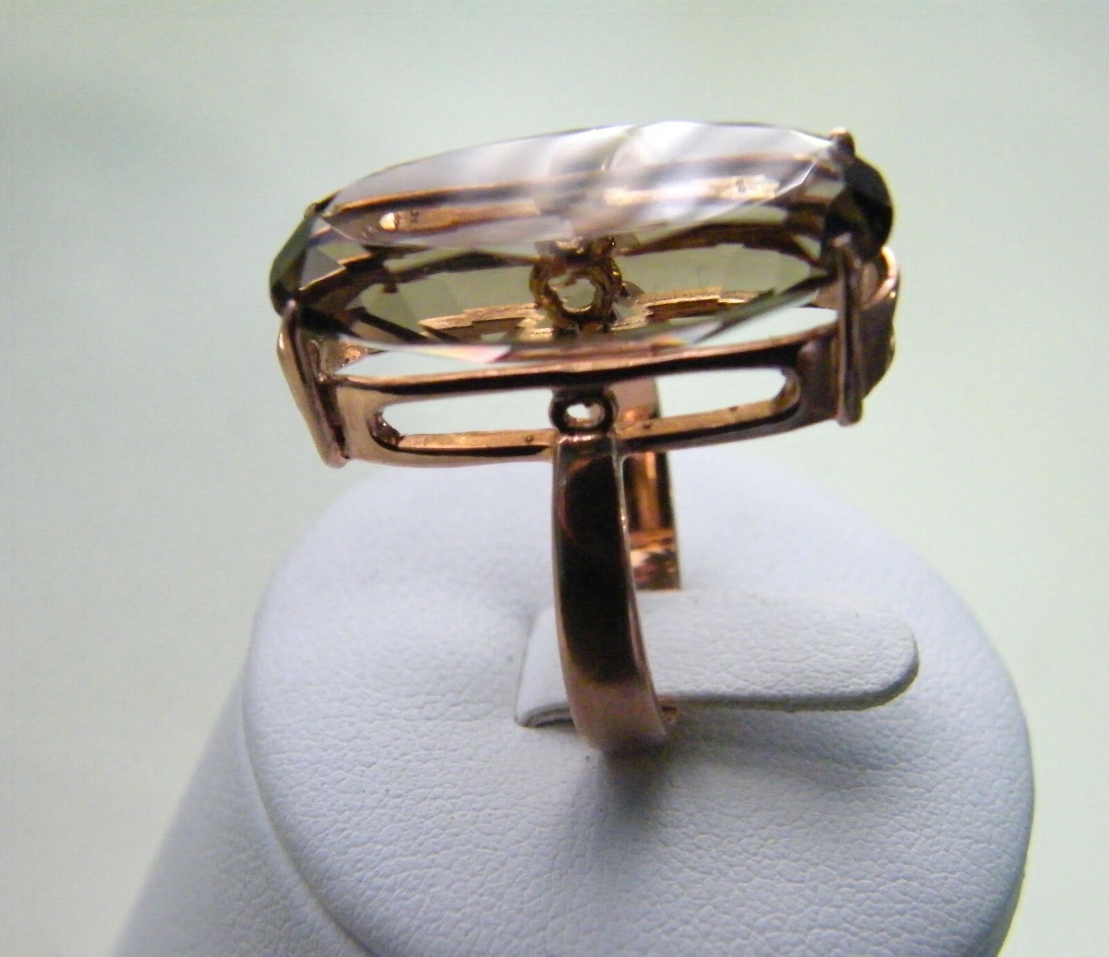 ART DECO 9CT ROSE GOLD 13CT SMOKEY QUARTZ LONG RING, SIZE Q, STUNNING, 8.04 GRMS