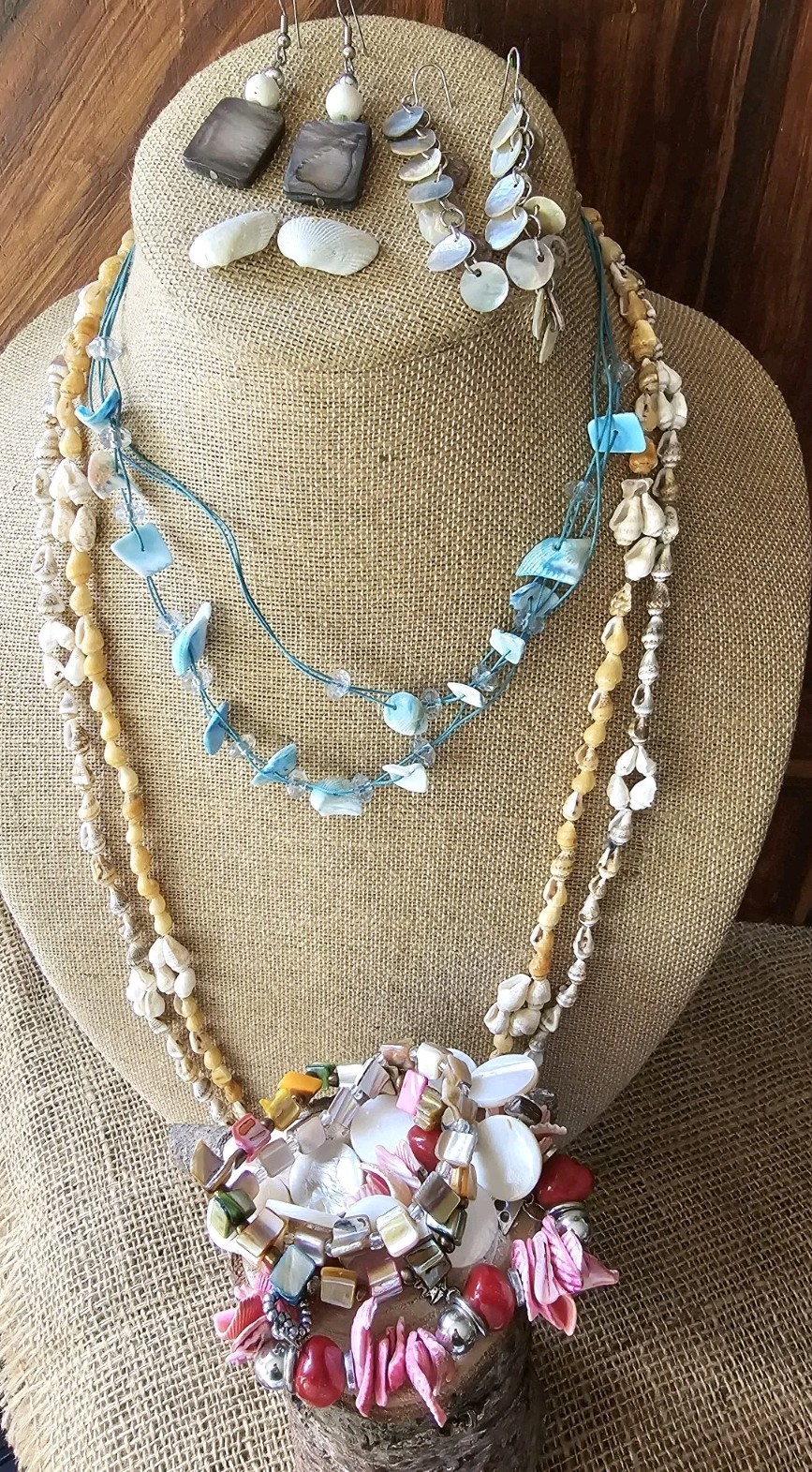 10p Vtg/Mod Jewlery Shell Necklaces Stretch Bracelets Eearings Beach Summer
