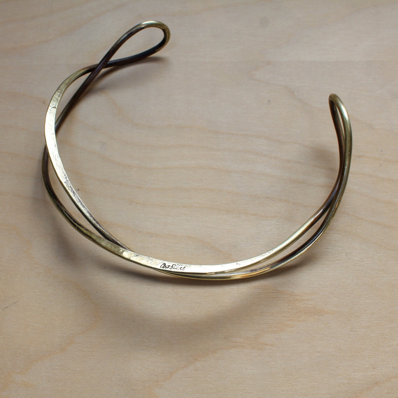Art Smith – Mid-Century Modernist Jeweler – Signed Forged Brass Necklace