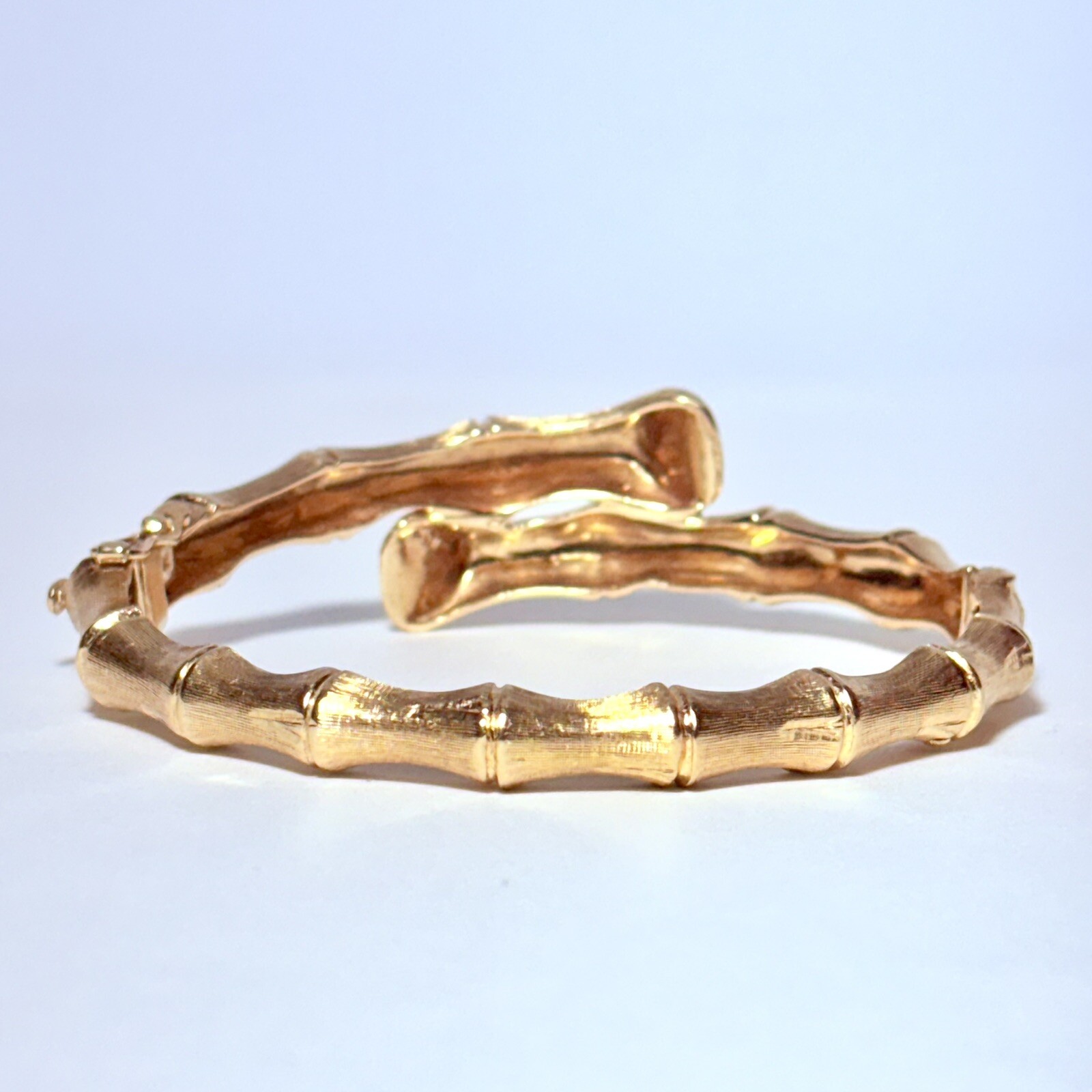 Vintage Daniel S. Rine 14K Yellow Gold 6.6″ Bamboo Bypass Hinged Bracelet 22.9g