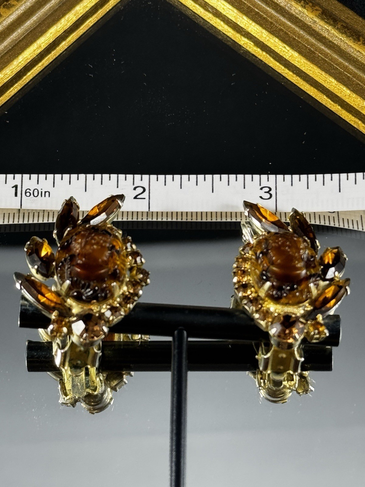 Vintage JULIANA CAMEO SET TORTOISE FAUX TOPAZ RHINESTONES BROWN WITH GOLD TONE