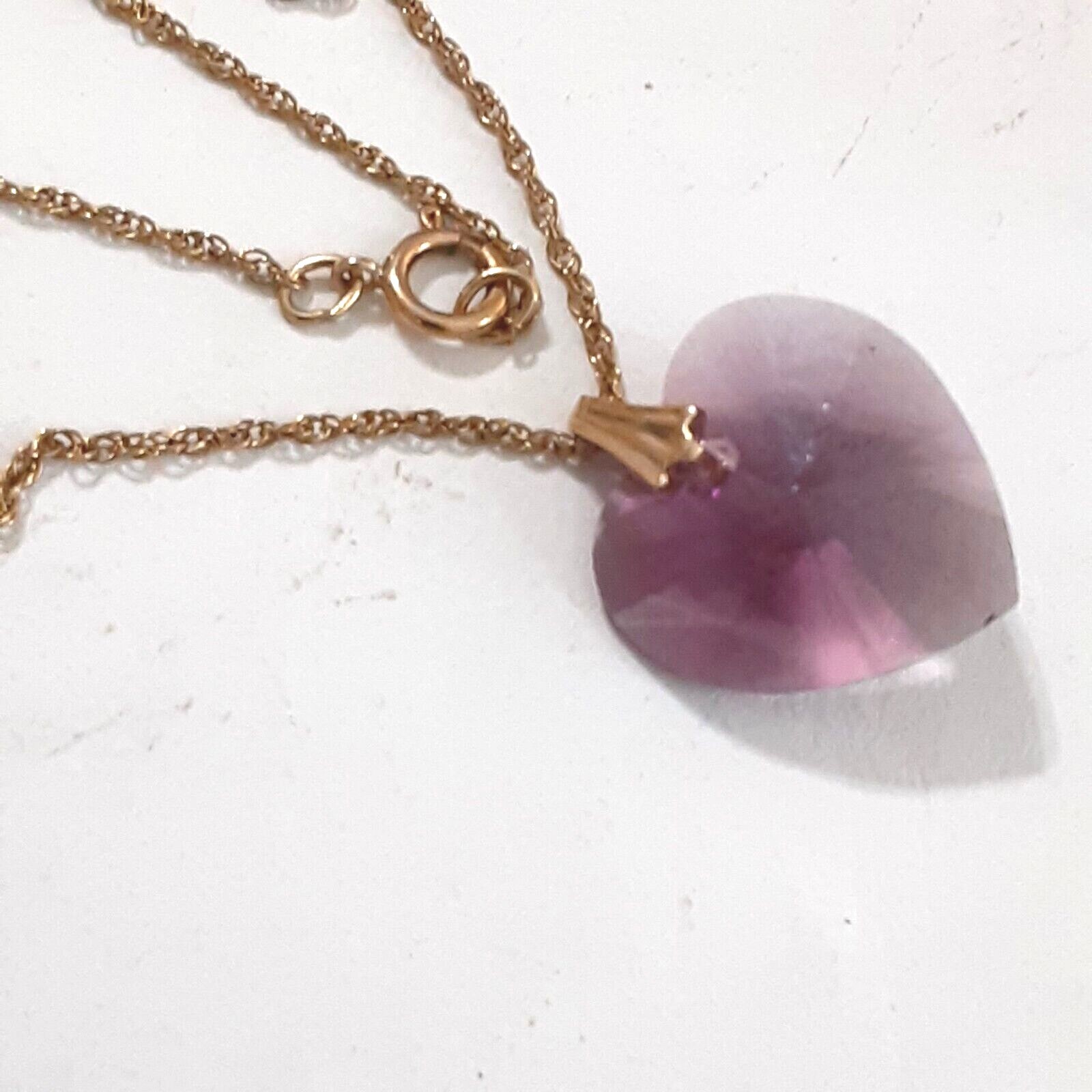 Purple Crystal Heart Pendant Necklace Gold Filled 18 mm 19 in